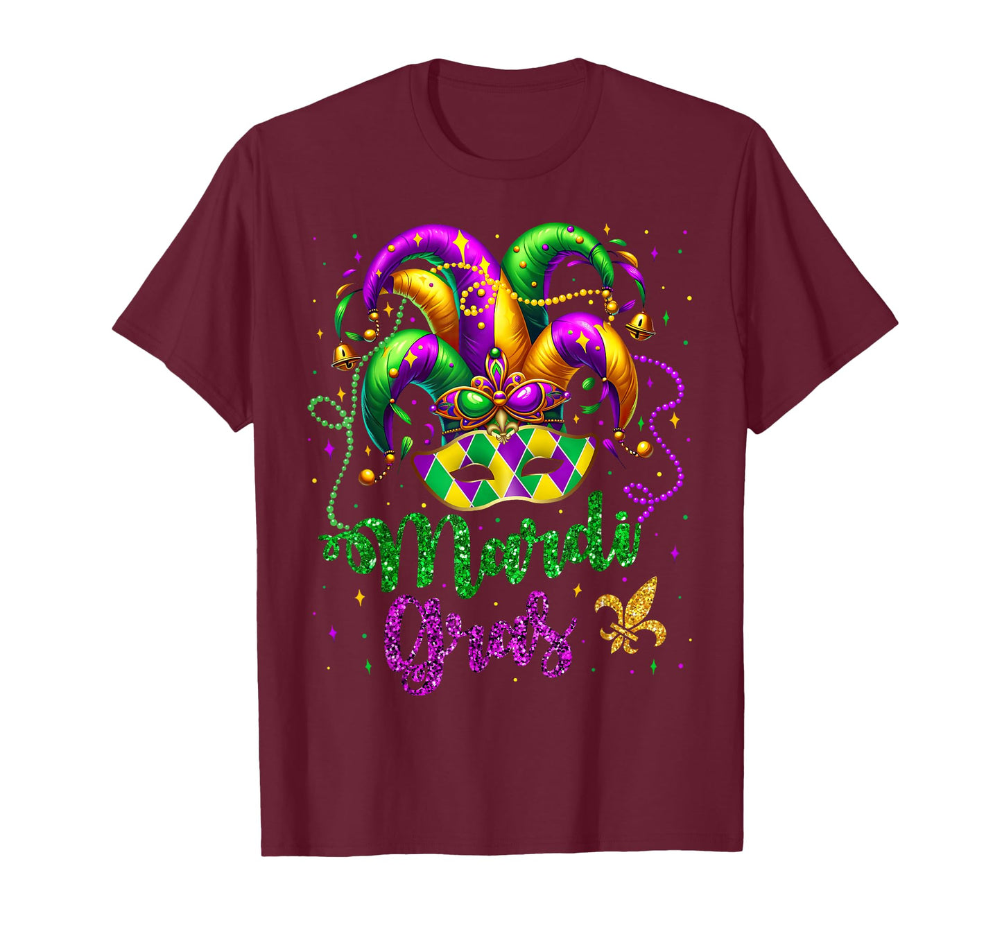 Mardi Gras Shirts for Women Kids Men Beads Mask Feathers Hat T-Shirt