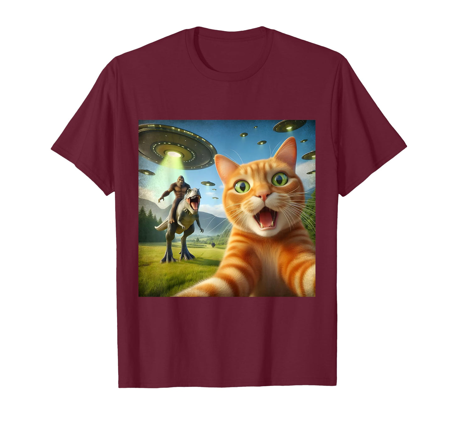 67 Cat Selfie UFO Bigfoot Funny Chaos Meme T-Shirt