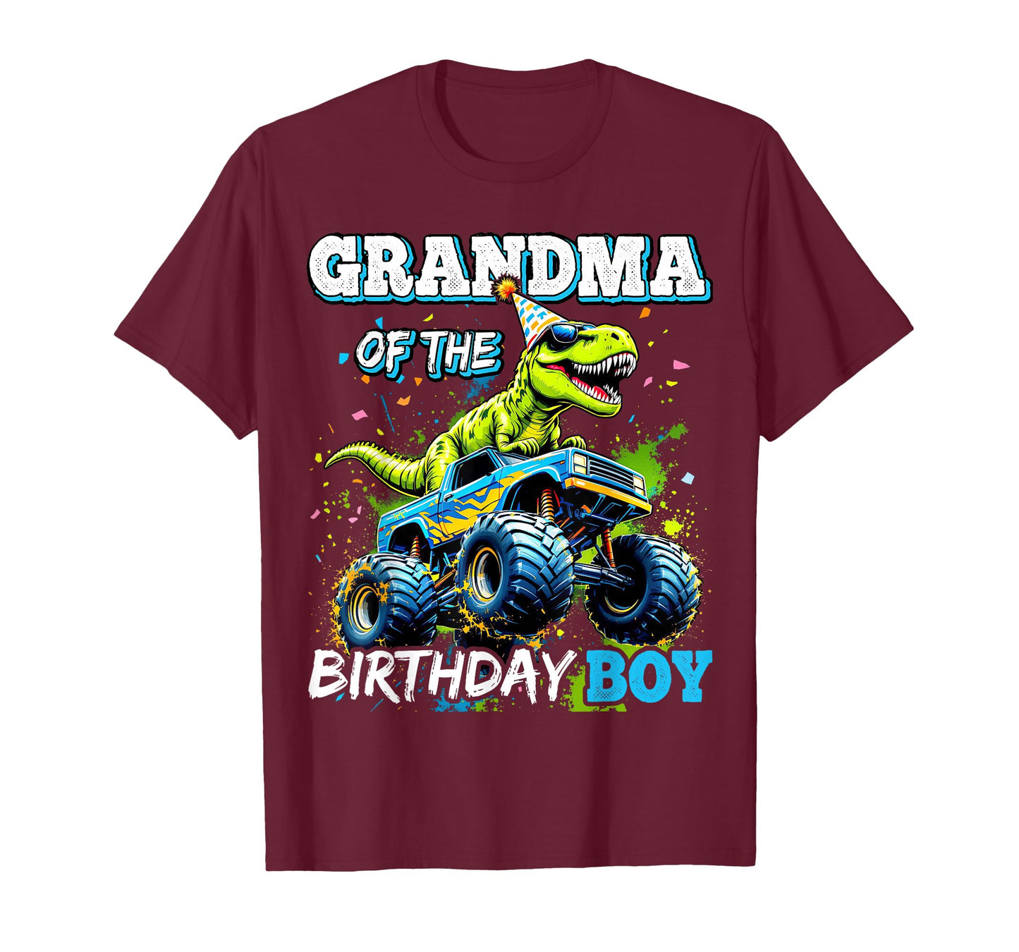 Grandma of the Birthday Boy Monster Truck Dinosaur Party T-Shirt
