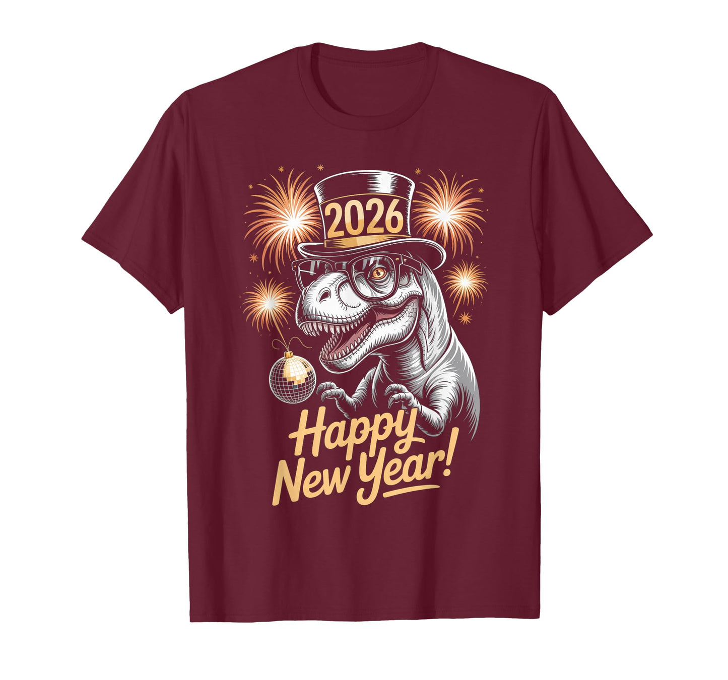 Happy New Year 2026 Dinosaur Funny T-Rex Tee for Kids Teens T-Shirt