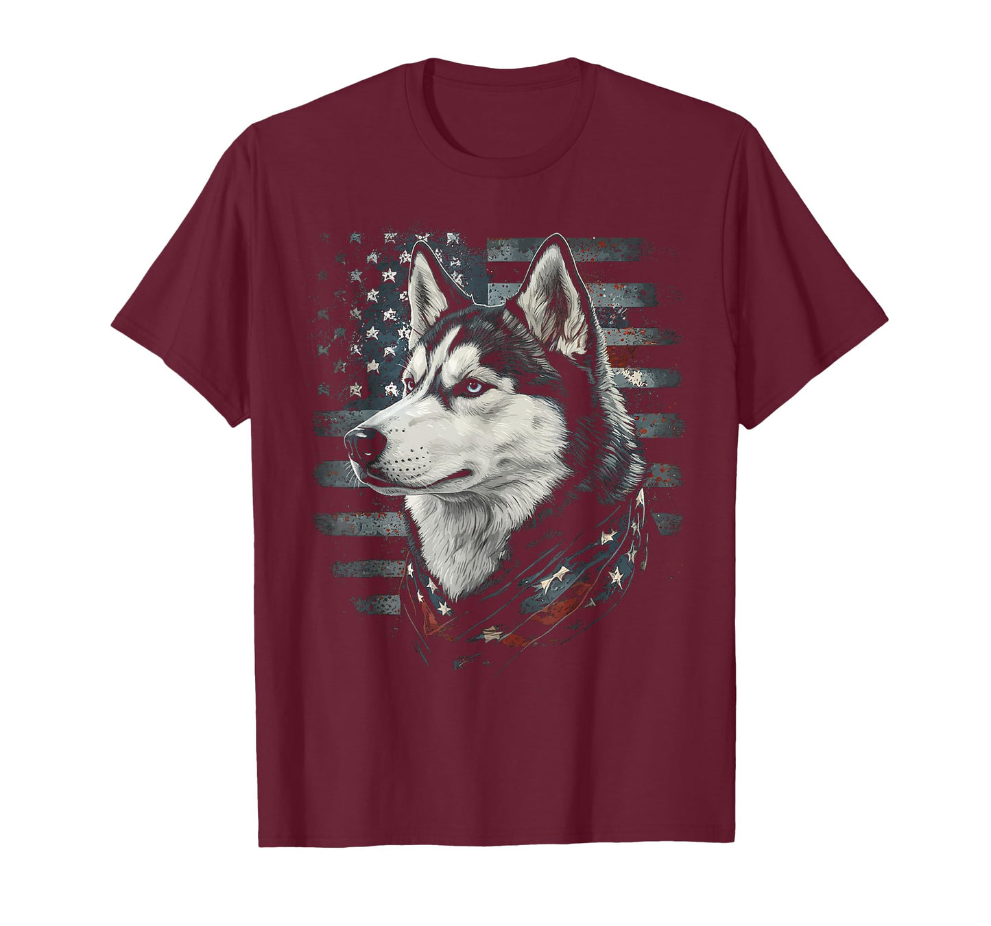 Siberian Husky Dog American Flag Patriotic Vintage USA T-Shirt
