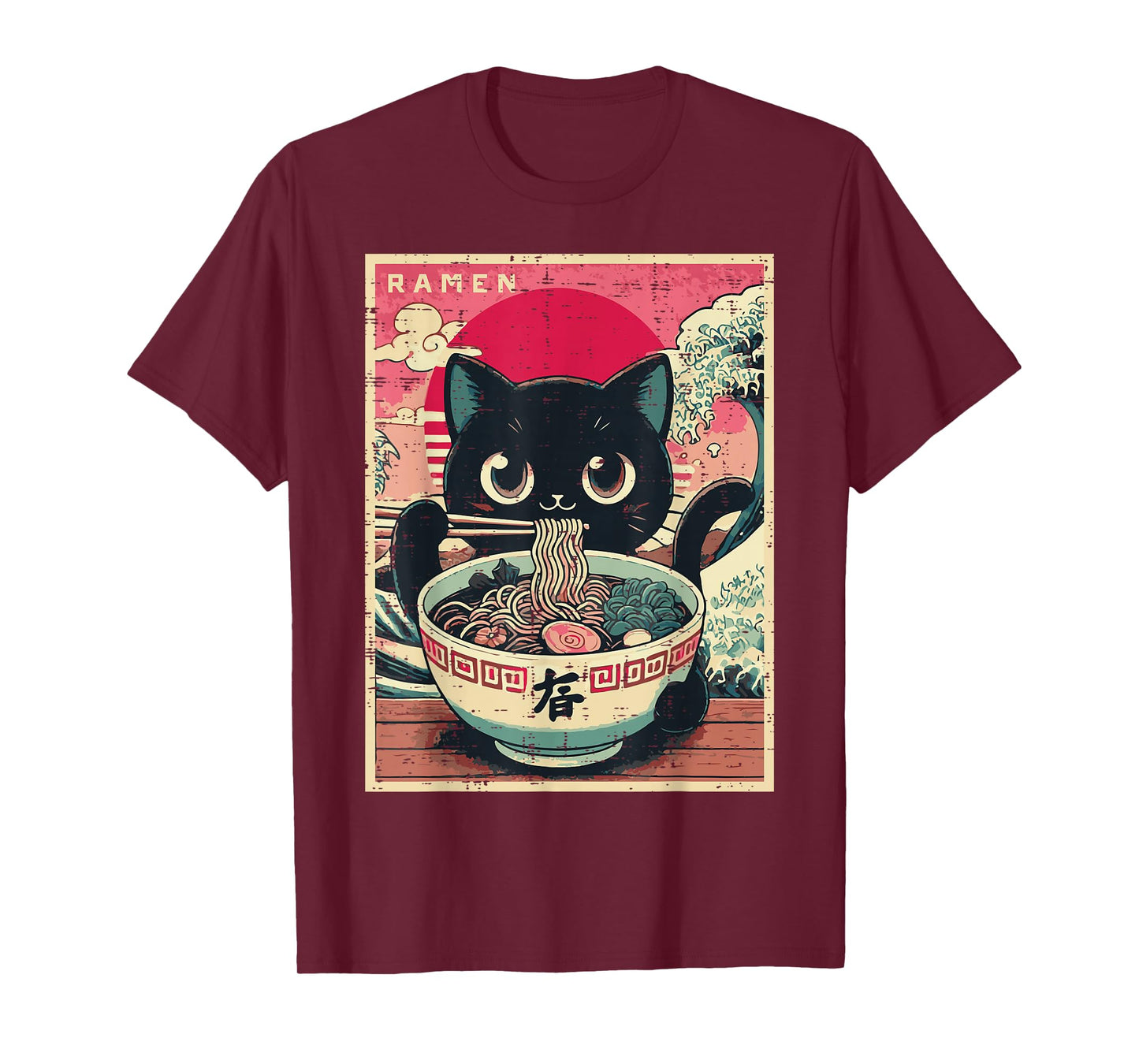 Japanese Anime Cat Ramen Kawaii Poster Art Girls Kids Women T-Shirt