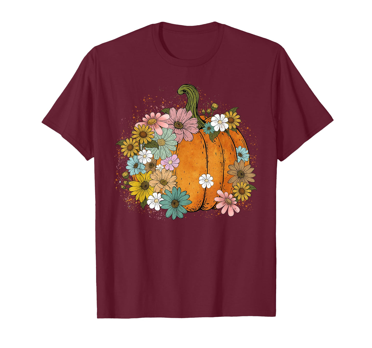 Boho Floral Minimalist Flower Cute Pumpkin Thanksgiving Cozy T-Shirt