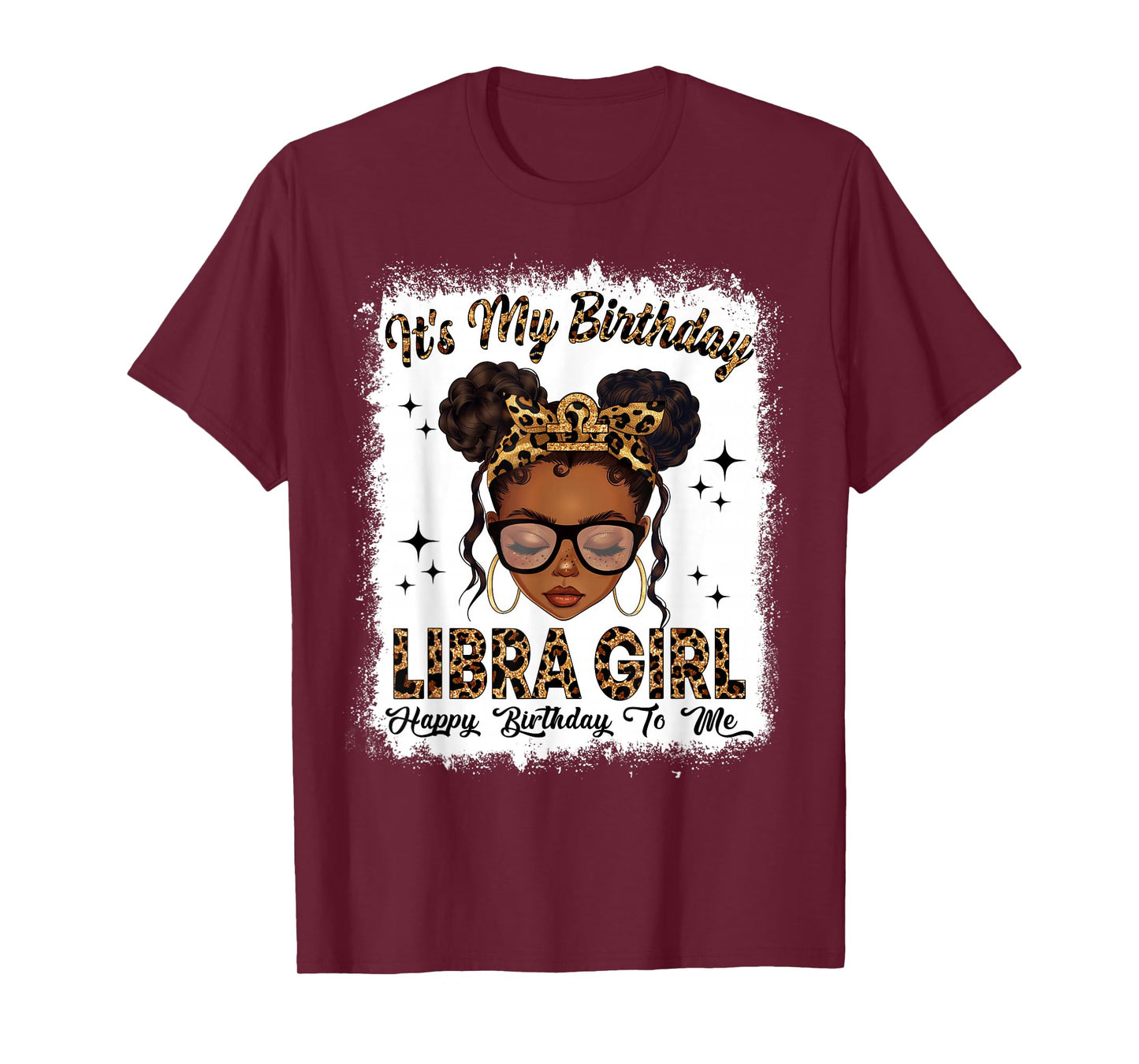 Libra Girl Leopard Messy Bun Black Girl Zodiac Sign T-Shirt