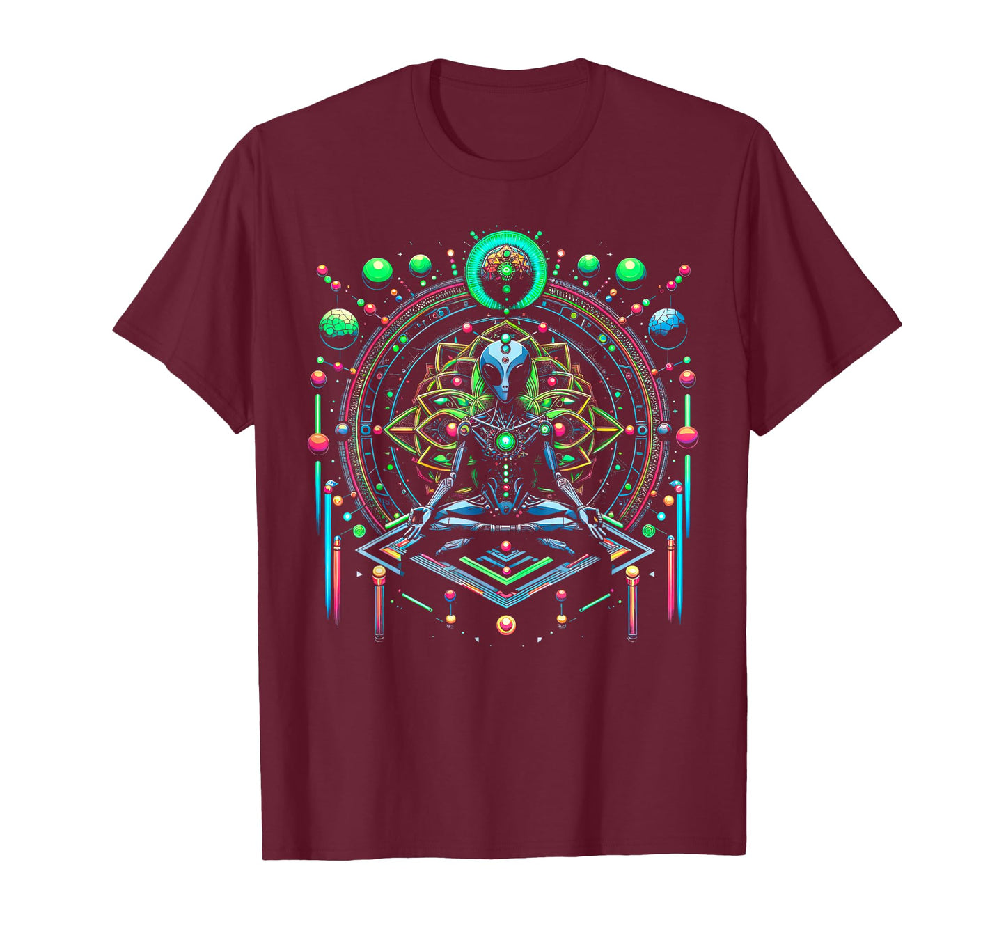 Meditation Alien with Geometric Pattern Art T-Shirt