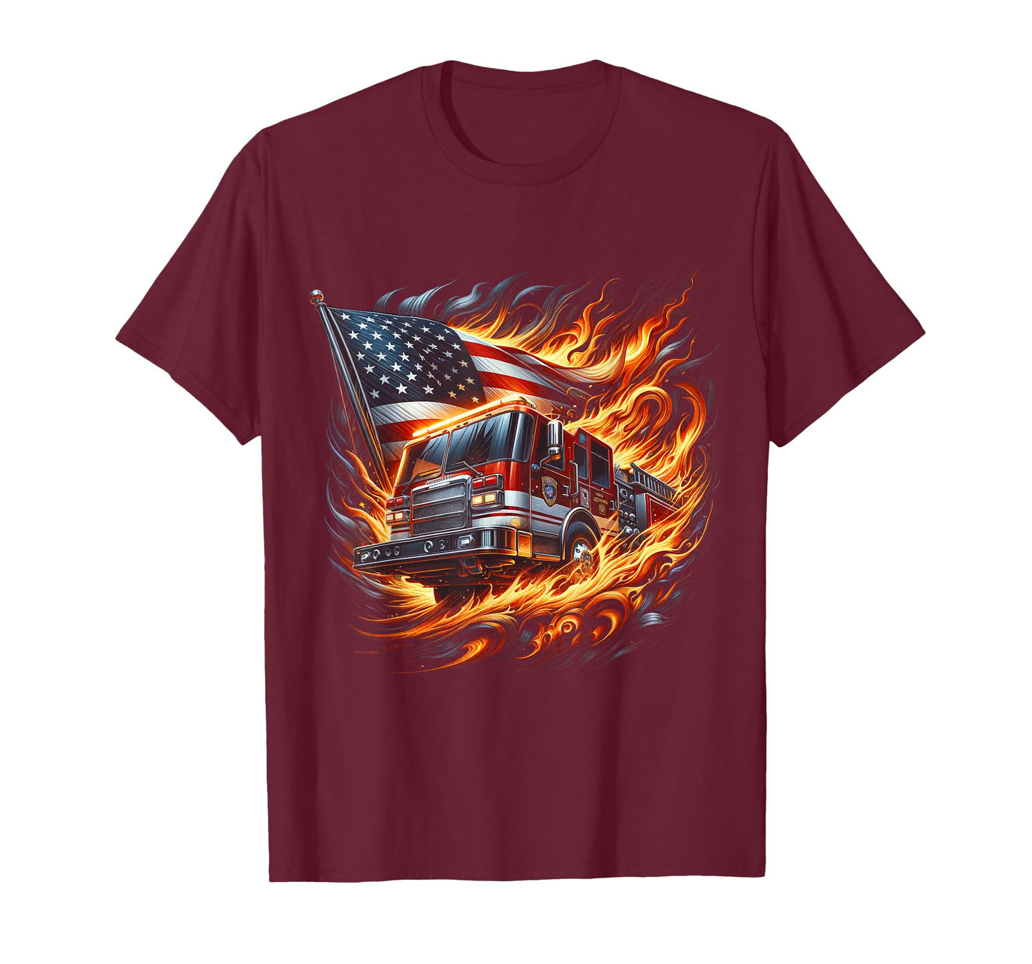 Firefighter Patriotic Fire Truck Fireman American Flag T-Shirt