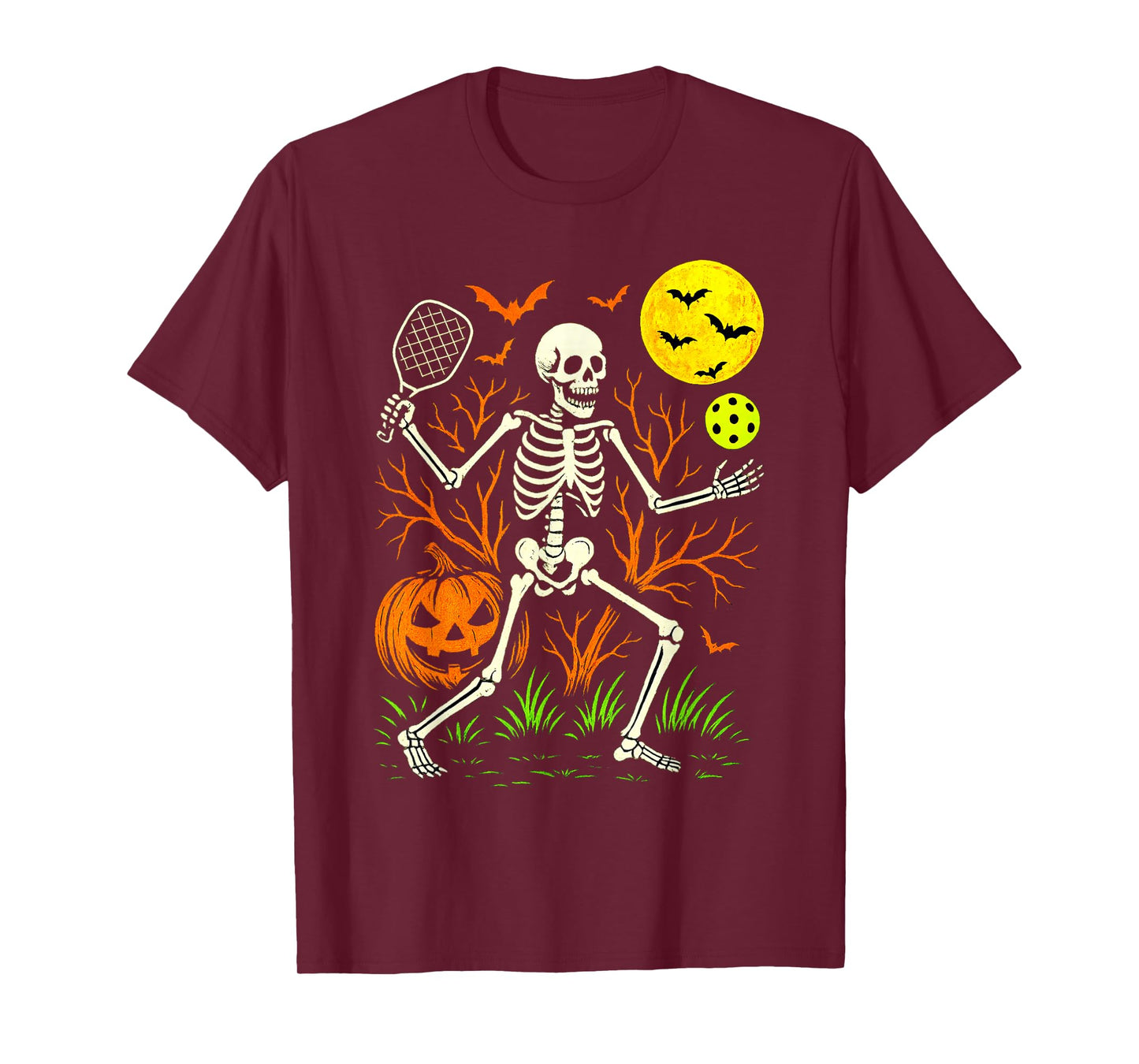 Pickleball Skeleton Spooky Boys Halloween Pickleball Player T-Shirt