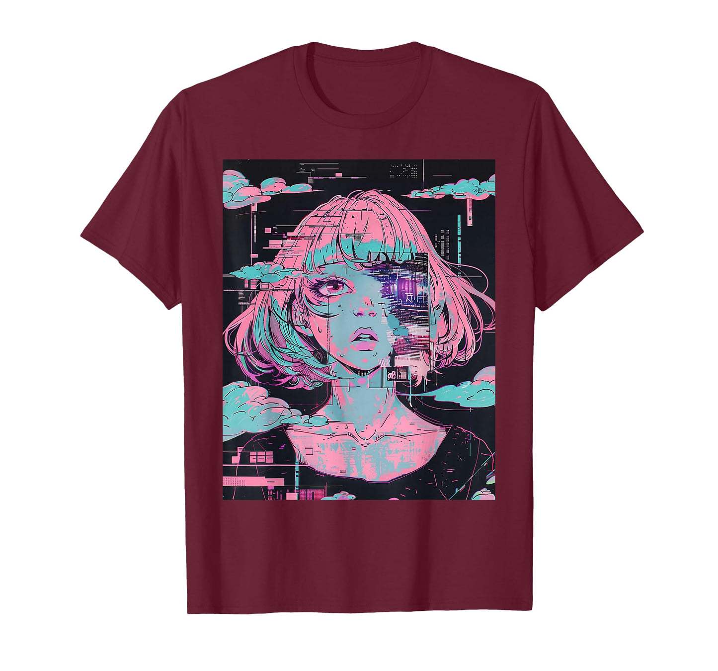 Anime Girl Vaporwave Glitchcore Pastel Goth Distressed T-Shirt