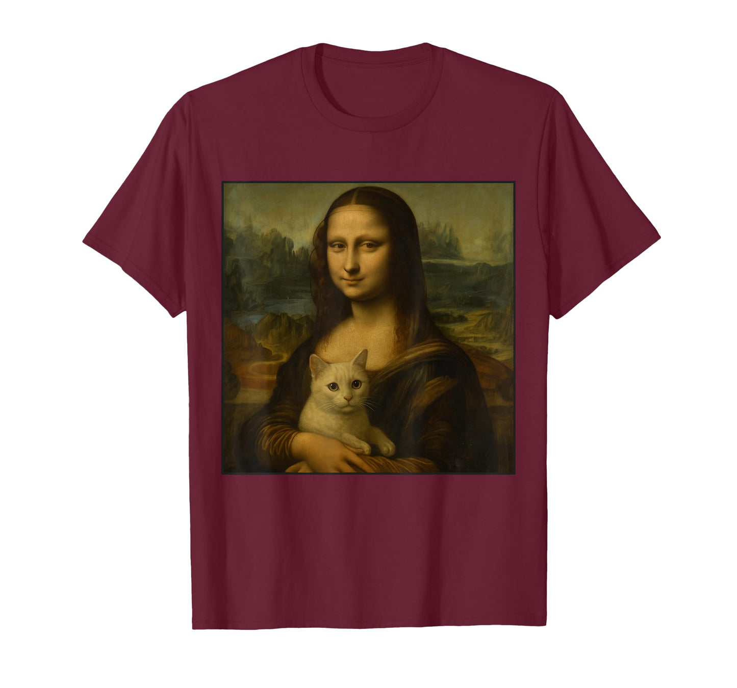 Mona Lisa Holding Cat Funny Cat Lover Art Painting Men Women Kids T-Shirt