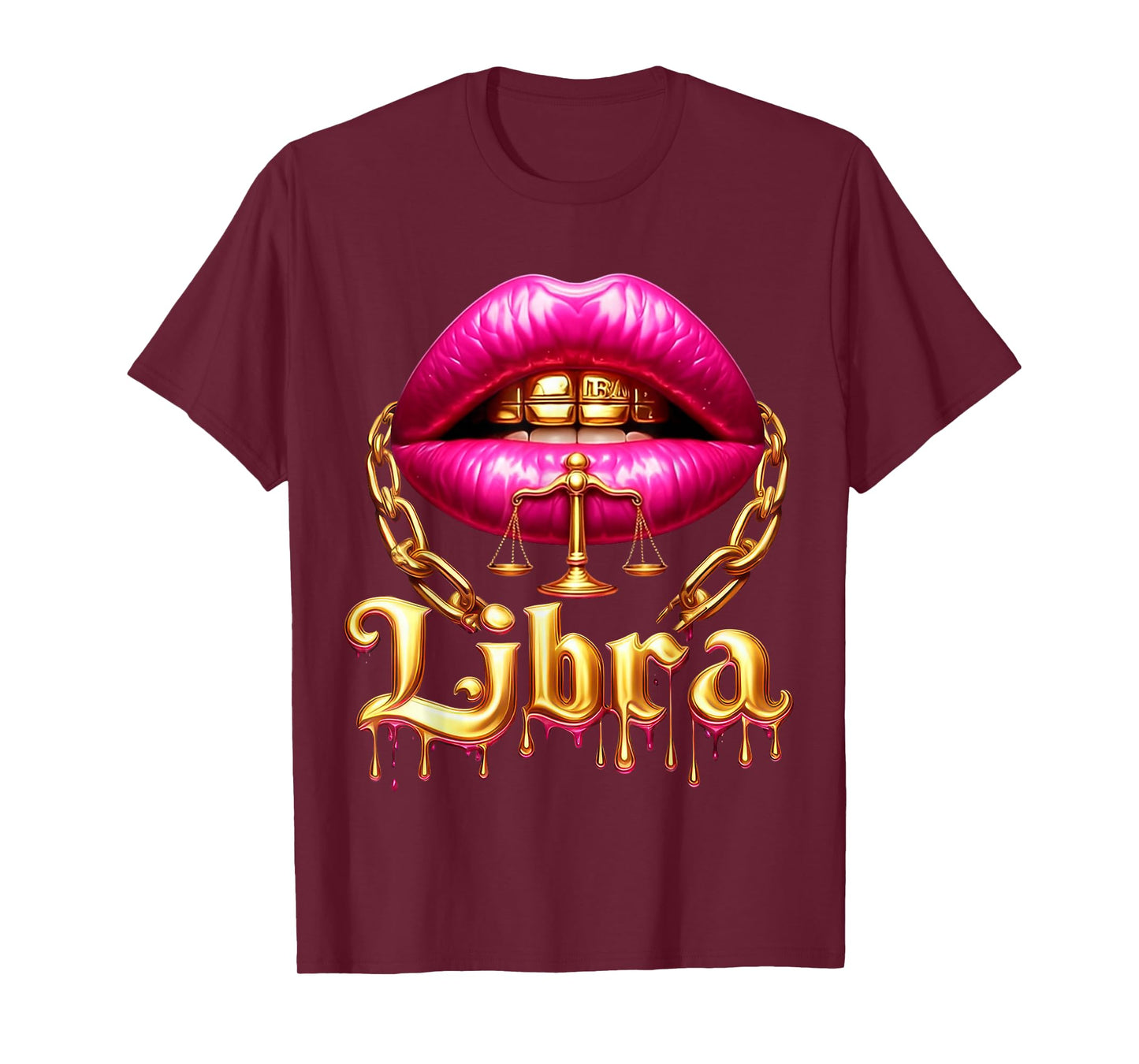 Libra Queens Birthday Pink Lips Afro Girls Libra Zodiac Sign T-Shirt