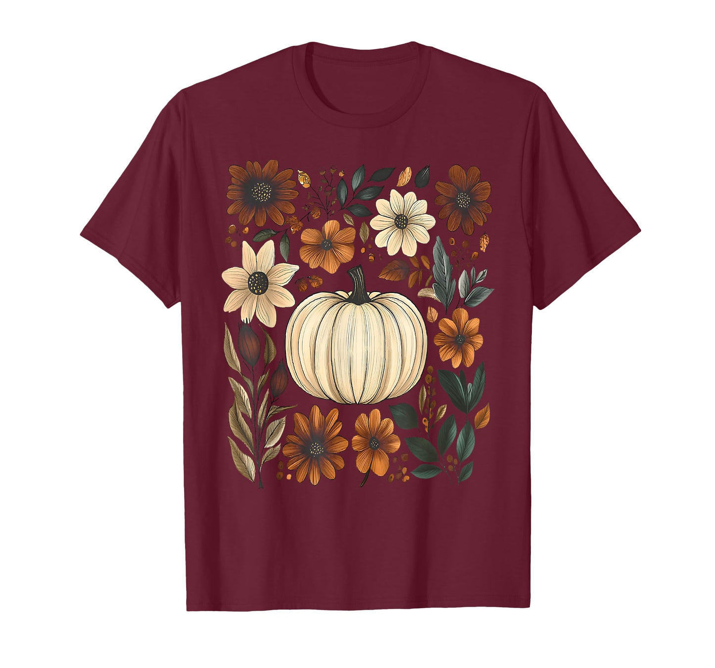Pumpkin Season Wildflower Thanksgiving Autumn Fall Leaves T-Shirt