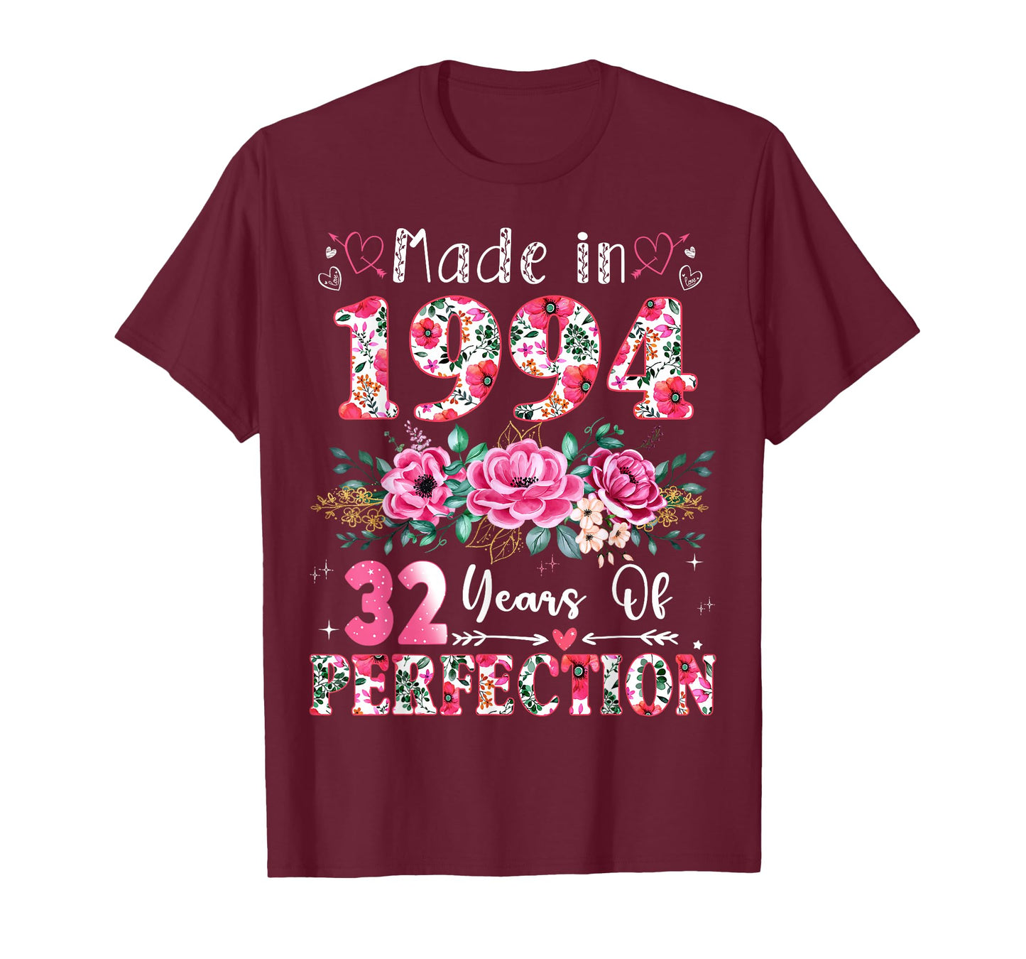 32 Year Old Made in 1994 Floral 32th Birthday Women T-Shirt