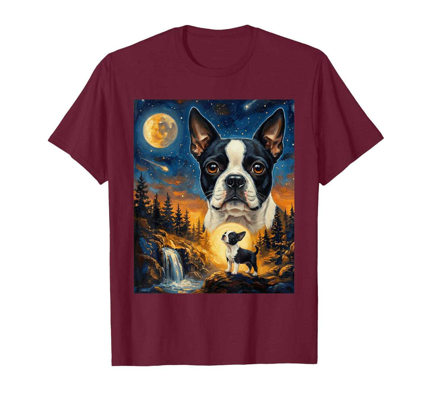 Boston Terrier Howling to The Moon Vintage Dog T-Shirt