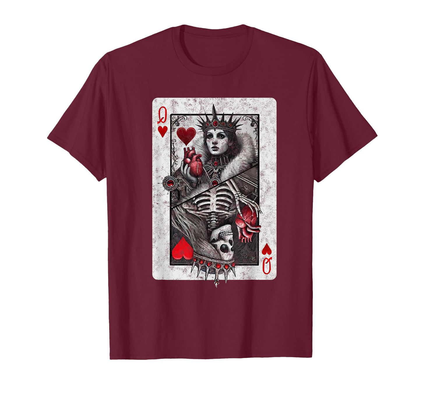 Playing Card Queen of Hearts Death Skeleton Halloween Tee T-Shirt