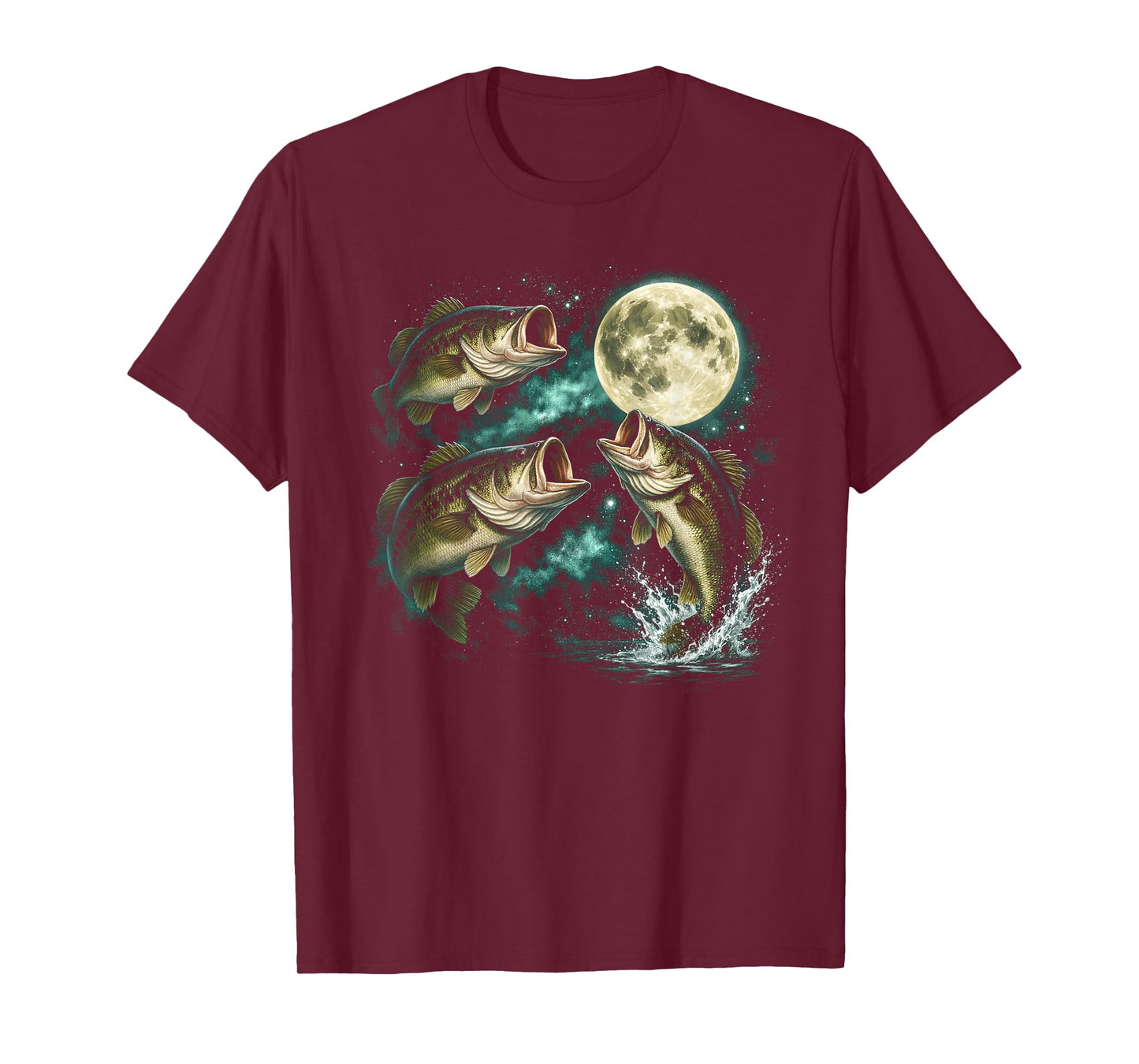Bass Fish Howling to The Moon Vintage Angler Fisherman T-Shirt