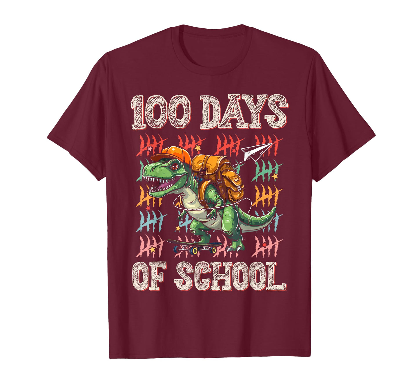 100 Days of School 100th Day Dinosaur T-rex Men Boys Kids T-Shirt