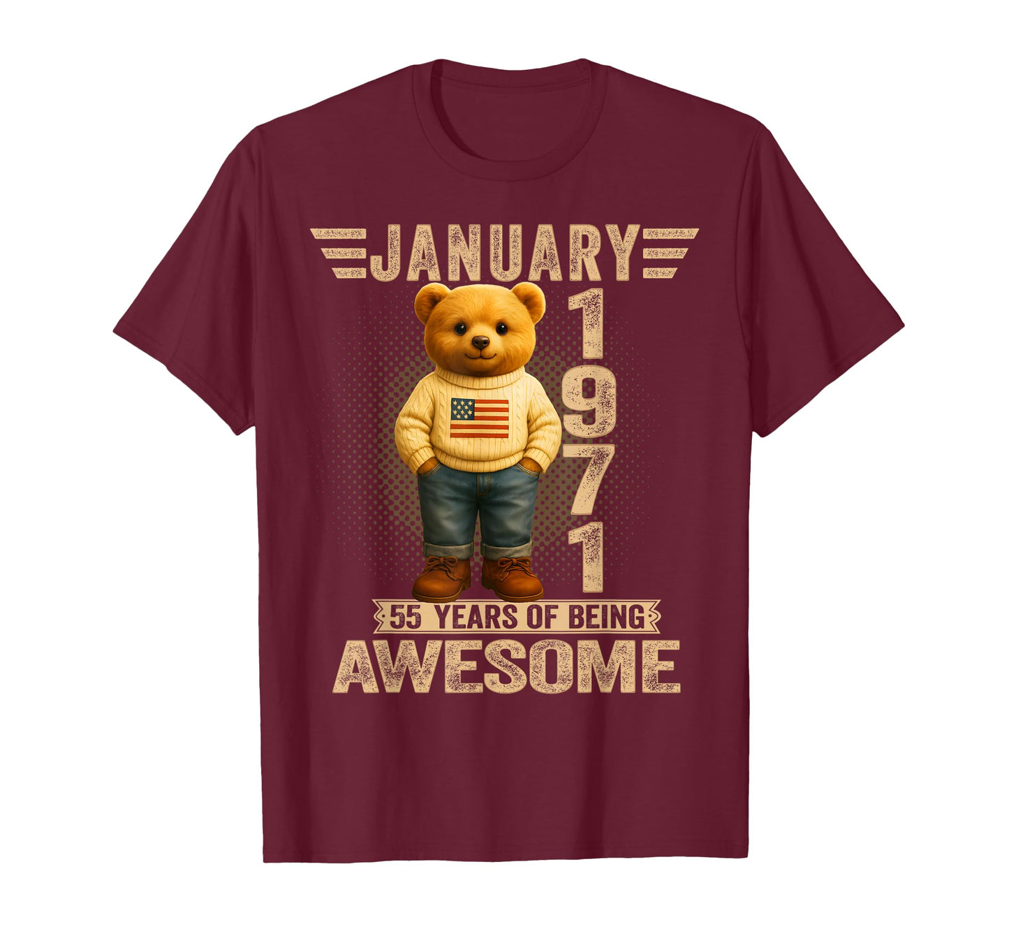 55 Year Old January 1971 Teddy Bear 55th Birthday Men Women T-Shirt