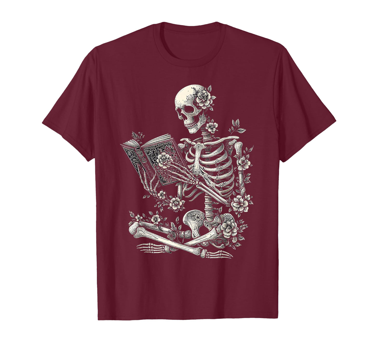 Skeleton Book Floral Skull Halloween Teacher Costume T-Shirt
