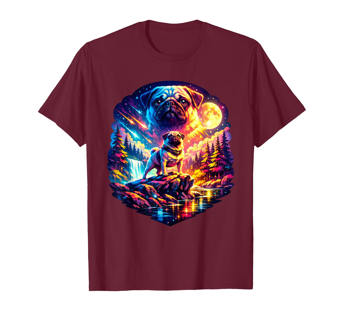 Cute Pug Moon Funny Youth Life Dad Mom Moon Meme T-Shirt