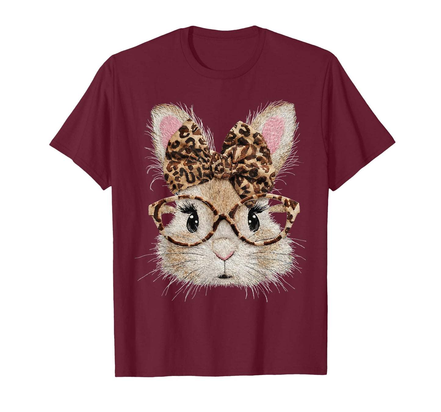 Cute Bunny Rabbit Face Leopard Coquette Bow Glasses Easter T-Shirt