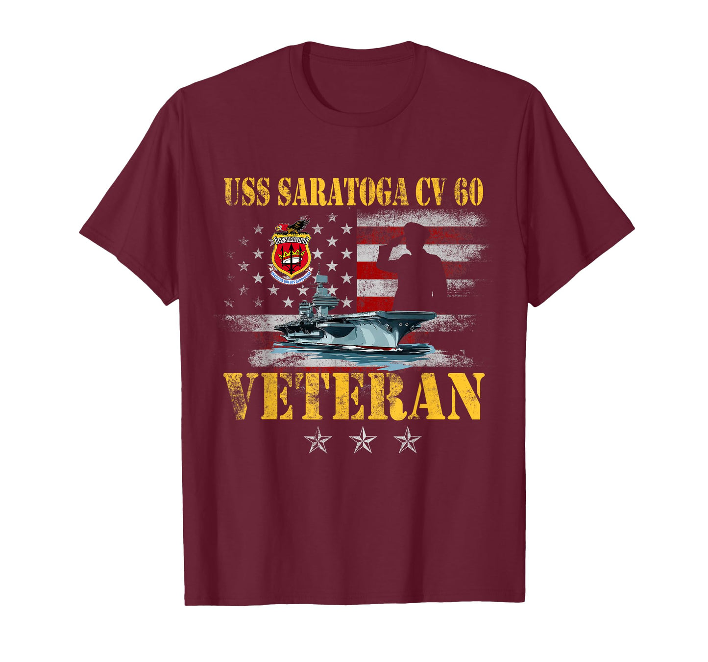 USS Saratoga CV-60 Aircraft Carrier Veteran US Flag Vintage T-Shirt