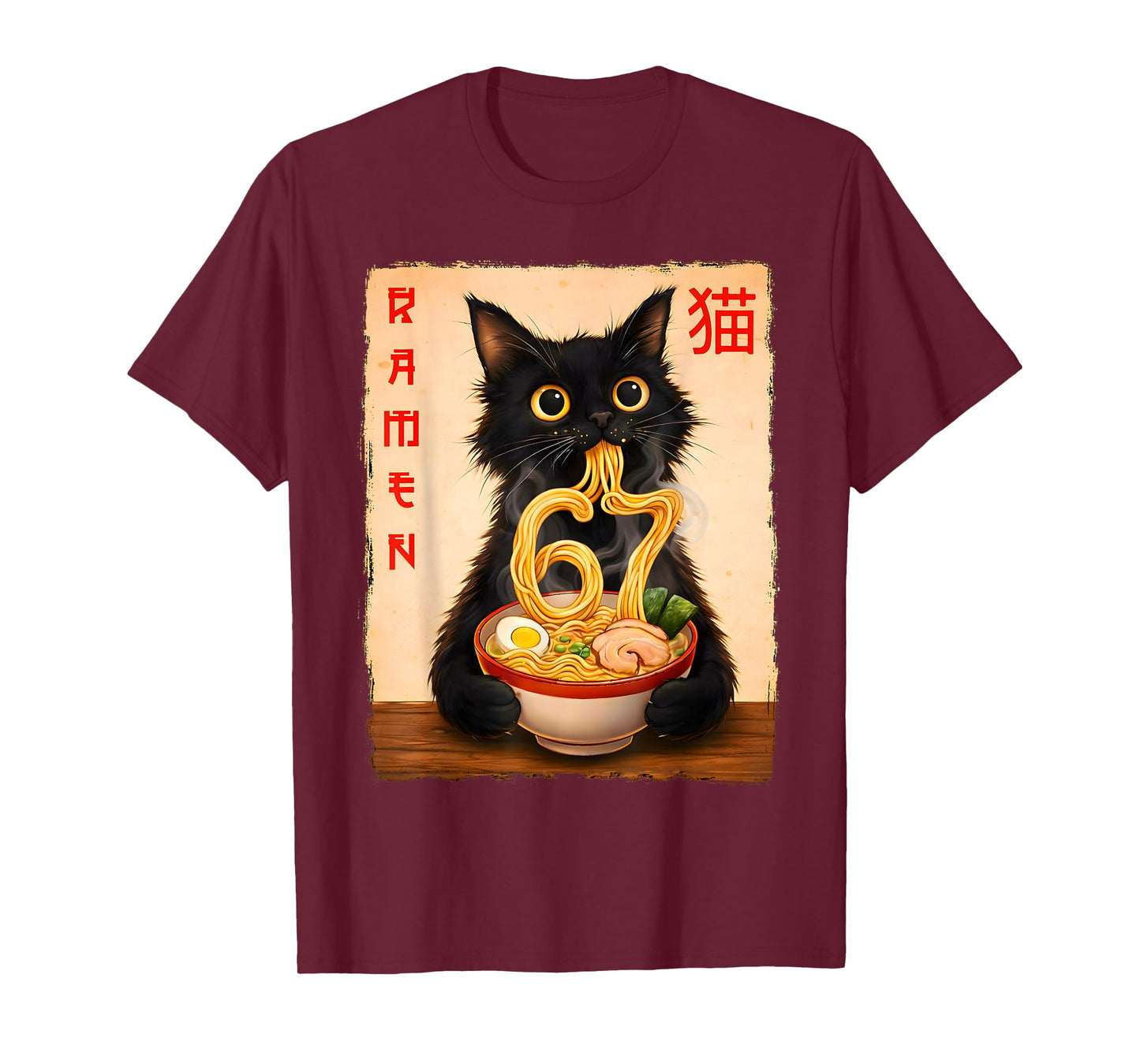 Kawaii Anime Cat Ramen Japanese Funny Cat Six Seven 6 7 Meme T-Shirt