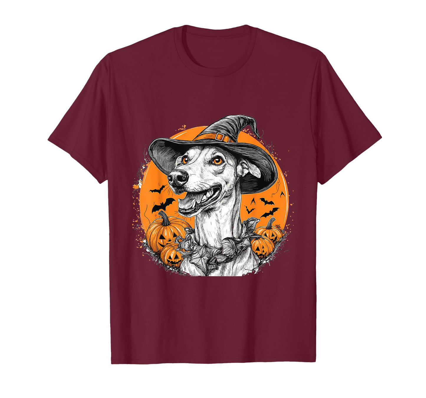 Greyhound Dog Whitch Hat Halloween Pumpkin Spooky Happy T-Shirt
