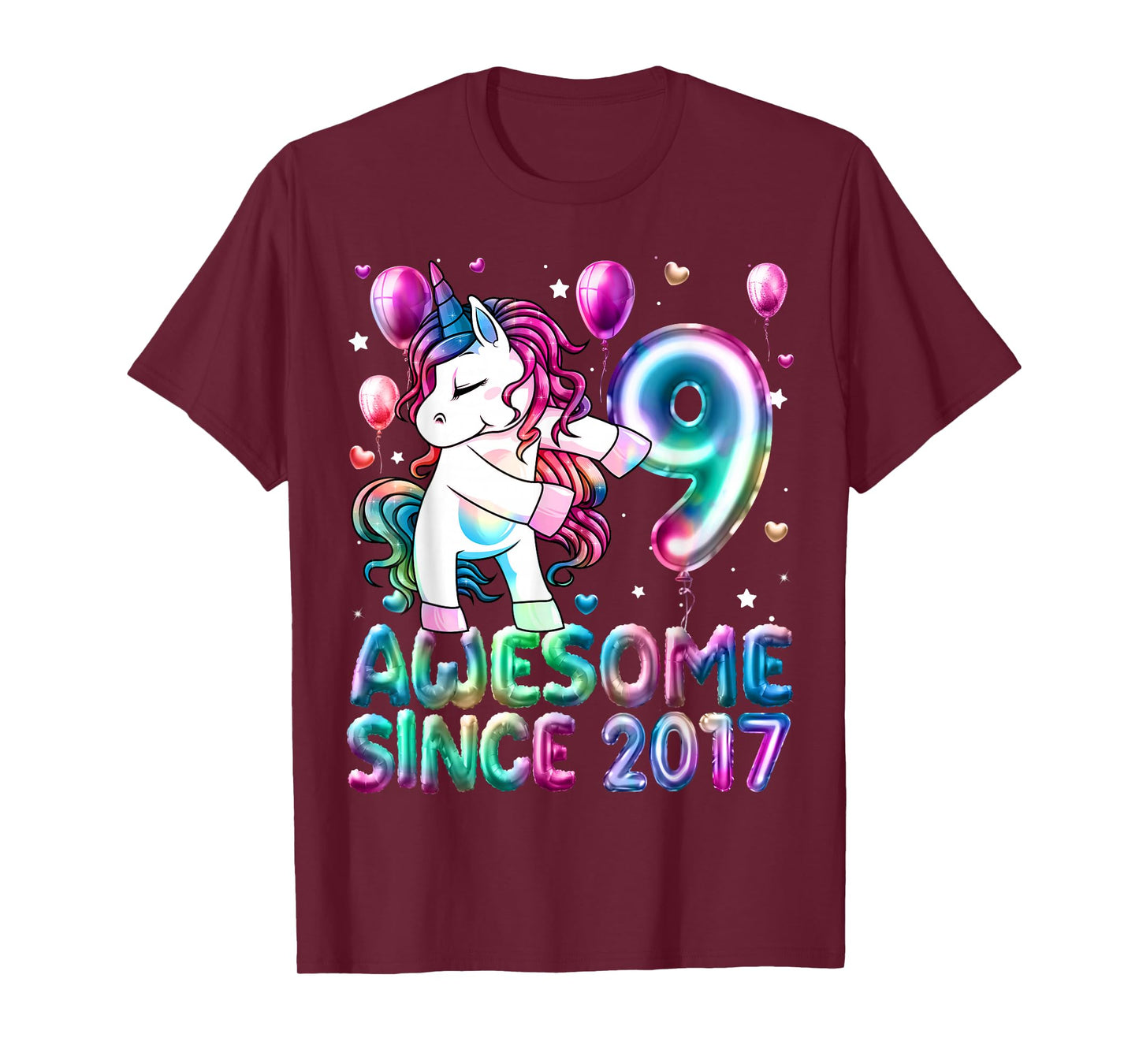 9 Year Old Girl Awesome Since 2017 Unicorn 9th Birthday Girl T-Shirt