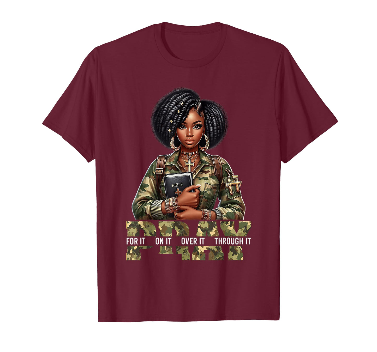 Pray On It Pray Over It Black Woman Afro Christian Sayings T-Shirt