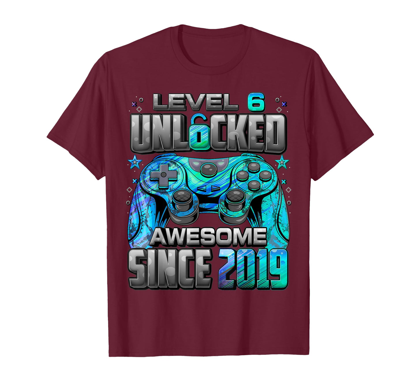 Level 6 Unlocked Awesome Since 2019 6th Birthday Gaming T-Shirt