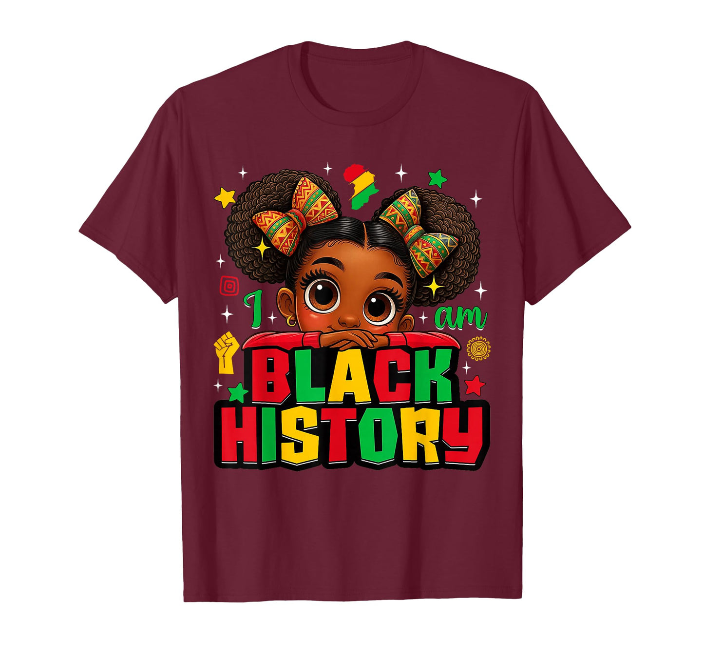 I Am Black History Afro Girl Little Melanin Princess Kids T-Shirt