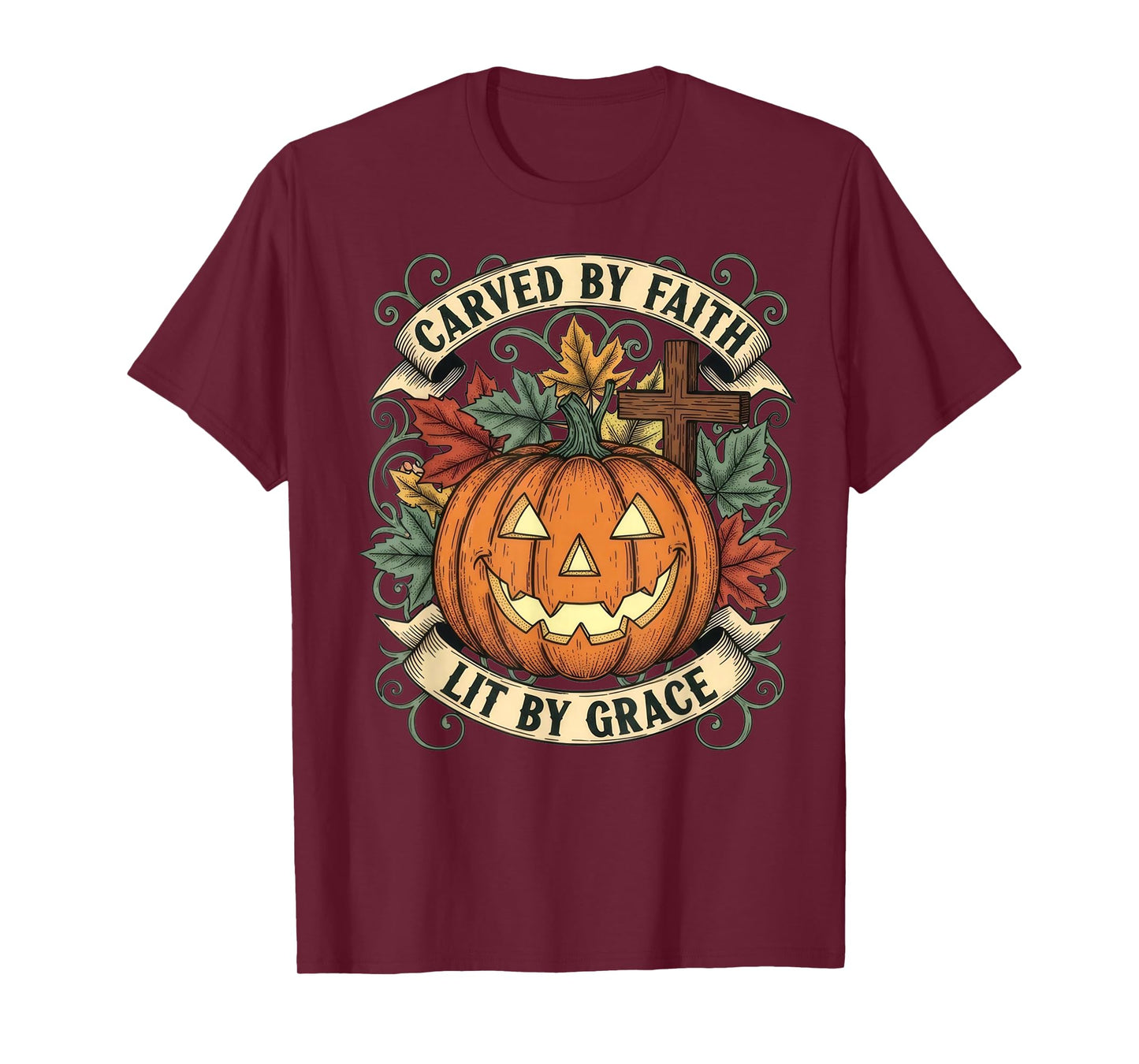Carved by Faith Lit by Grace Design Christian Halloween T-Shirt