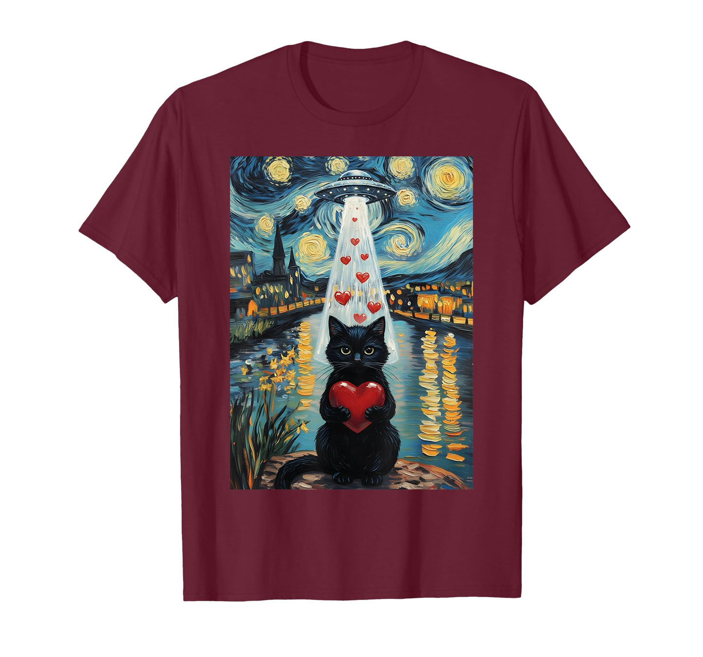 Black Cat Kawaii Anime Japanese UFO Cat Lover Valentines Day T-Shirt
