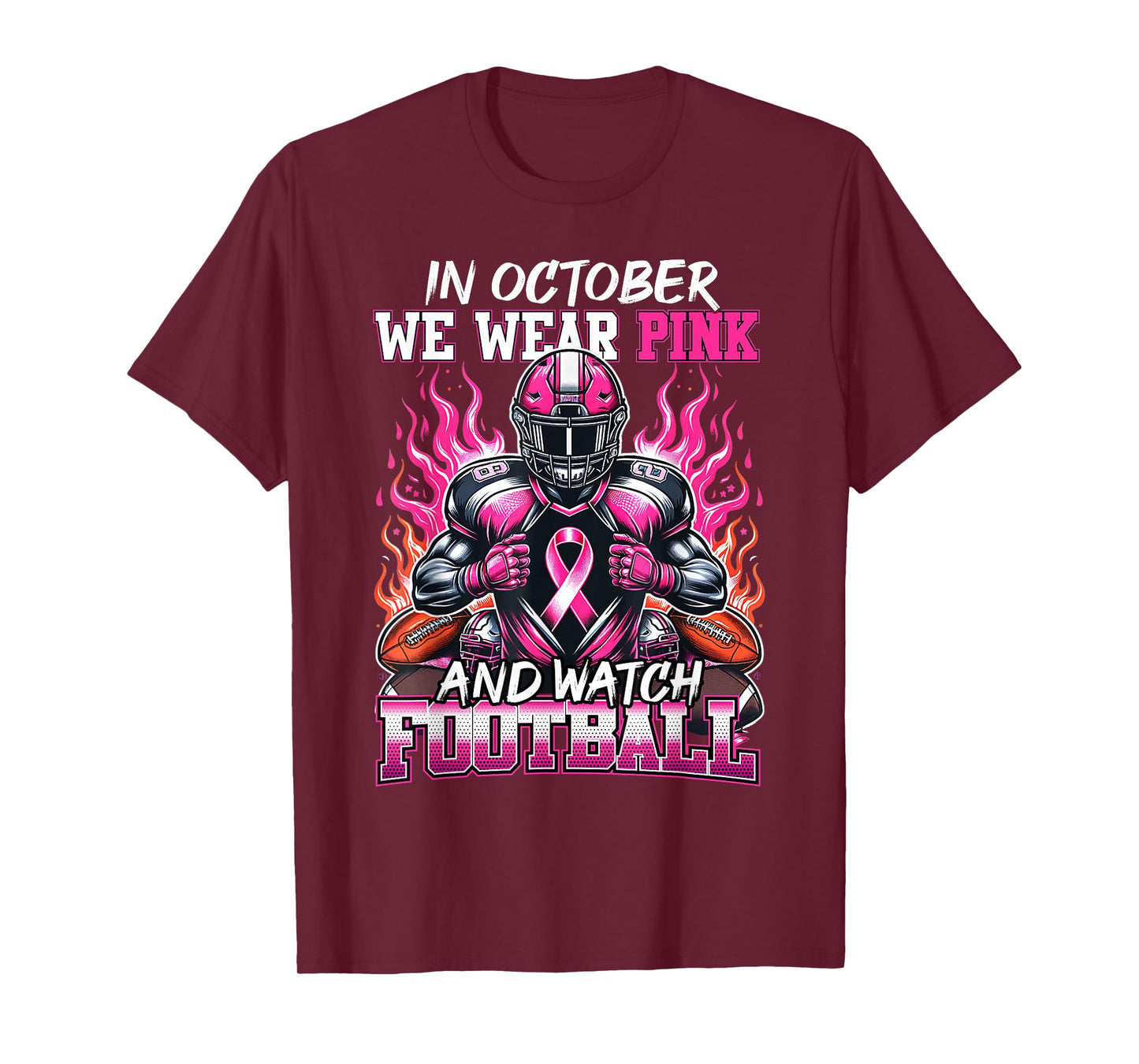 in October We Wear Pink Football Breast Cancer Awareness T-Shirt
