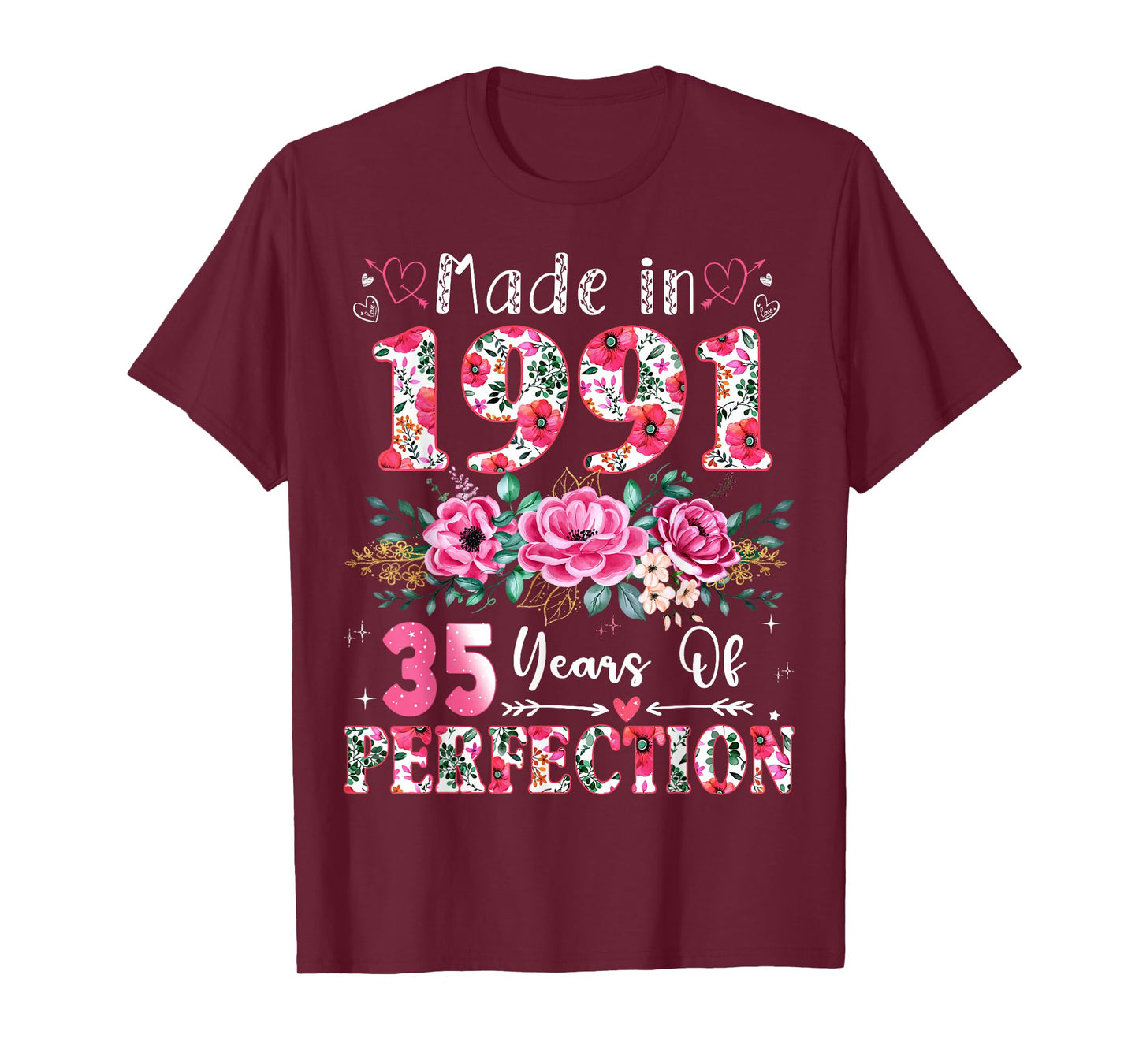 35 Year Old Made in 1991 Floral 35th Birthday Women T-Shirt