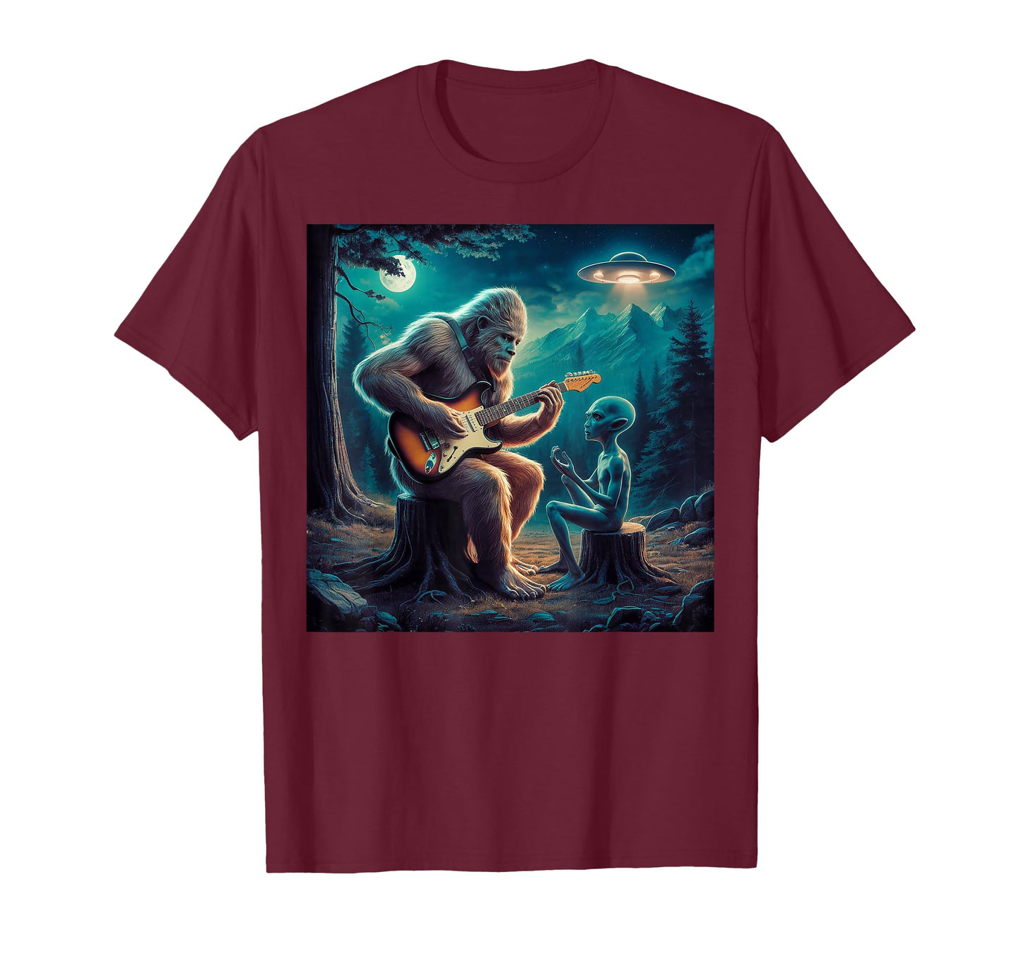 Alien Bigfoot Guitar Sasquatch UFO Gifts For Men, Women, Kid T-Shirt