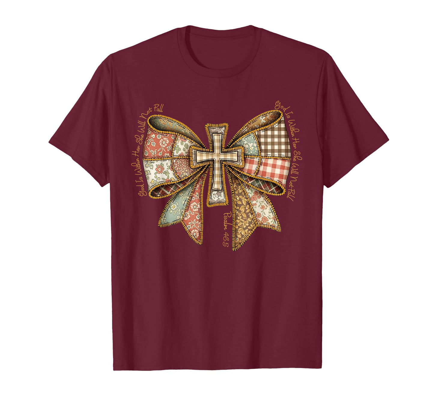 God is Within Her She Will Not Fall Coquette Bow Christian T-Shirt