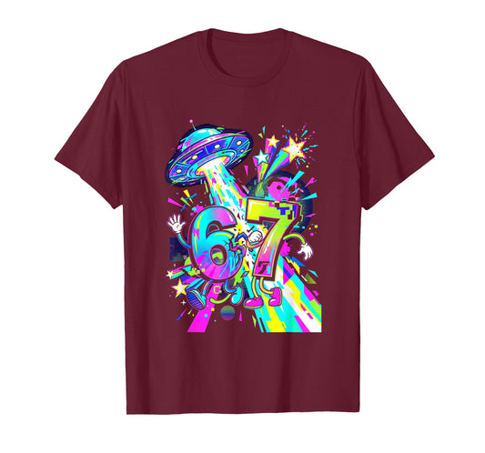 Alien Abduction Six Seven Funny Math Humor Meme Retro T-Shirt