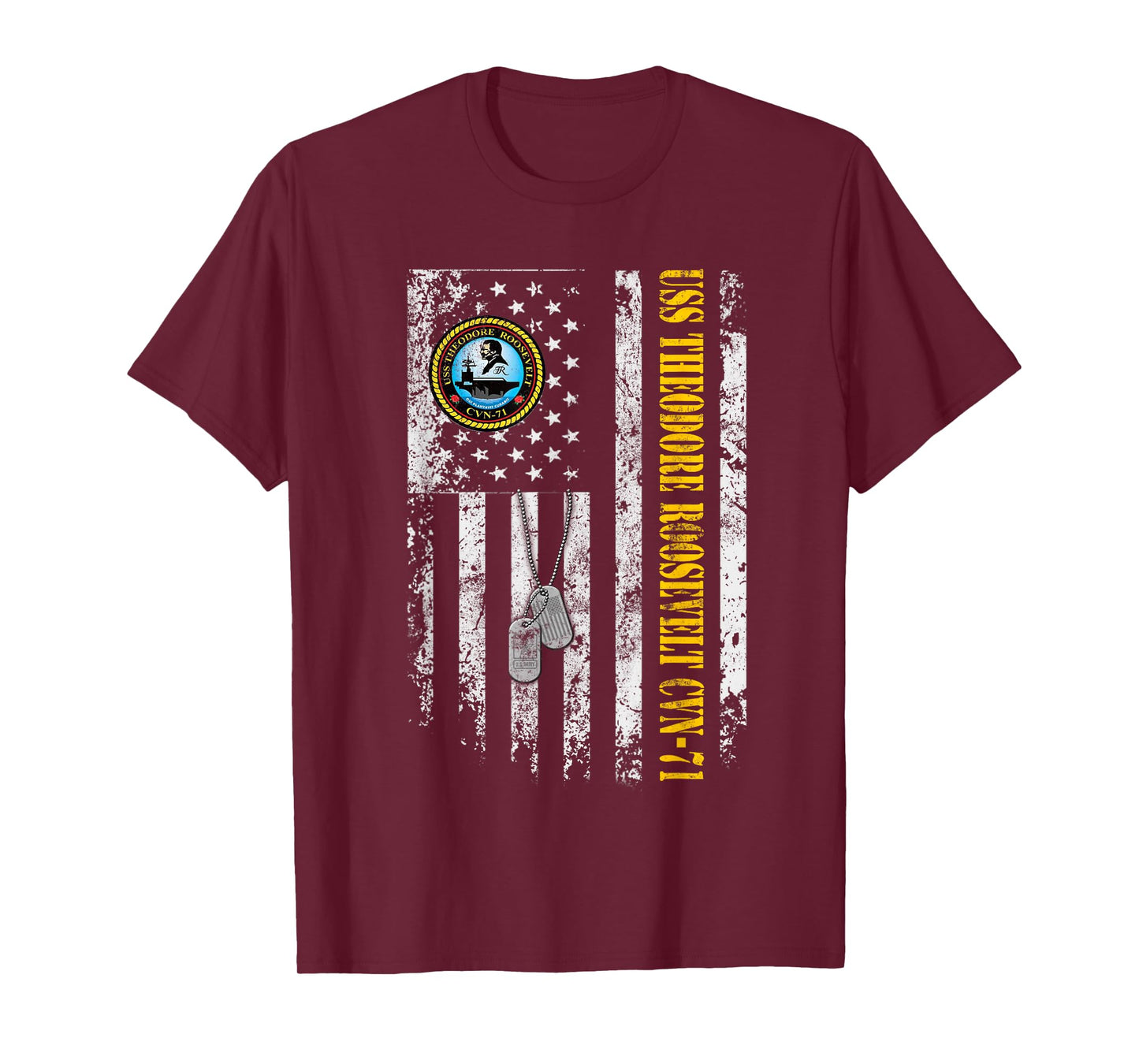 USS Theodore Roosevelt CVN-71 Veteran Flag Vintage Patriotic T-Shirt