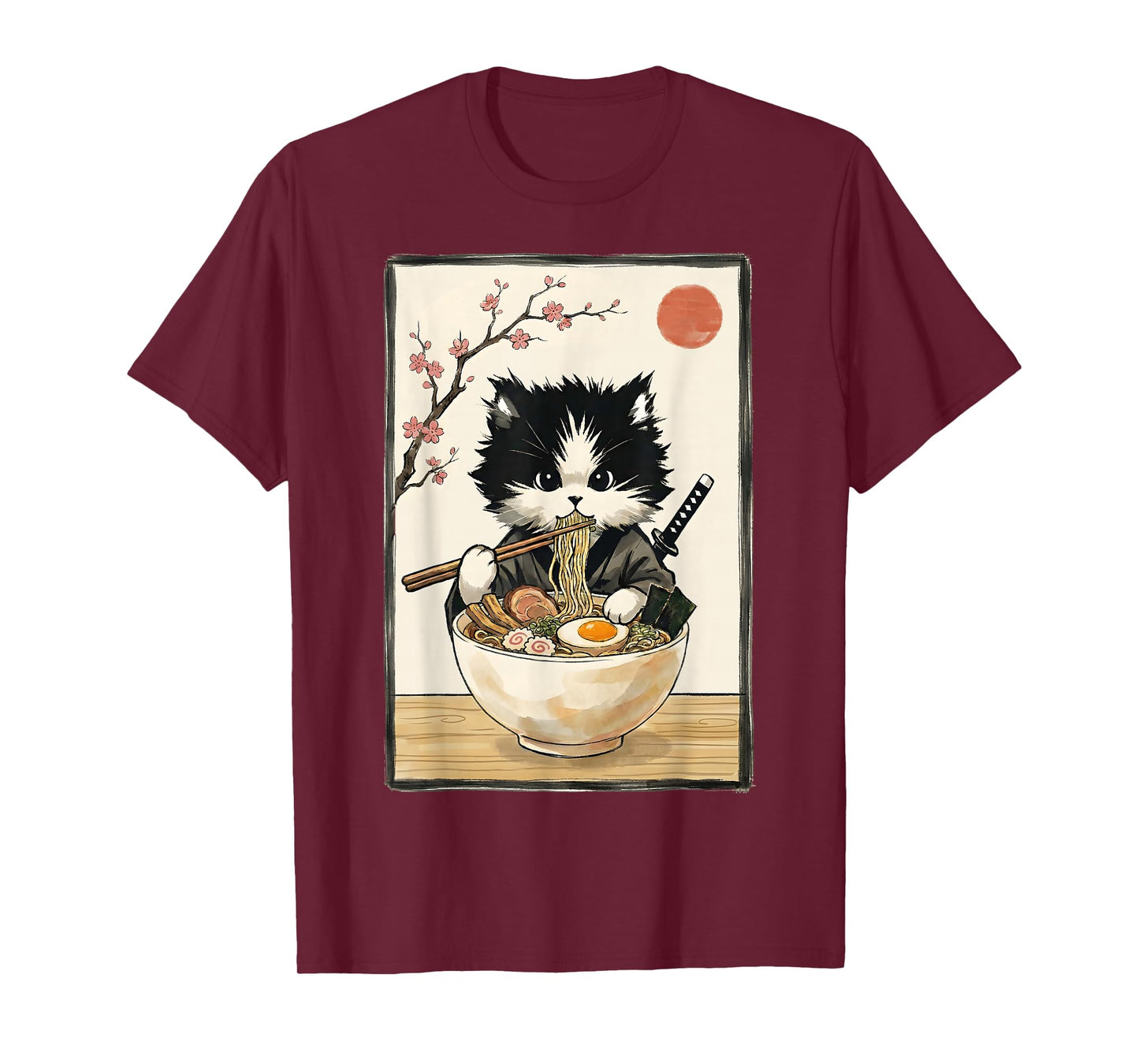 Samurai Cat Japanese Art Ramen Novelty Kawaii Funny Cat T-Shirt