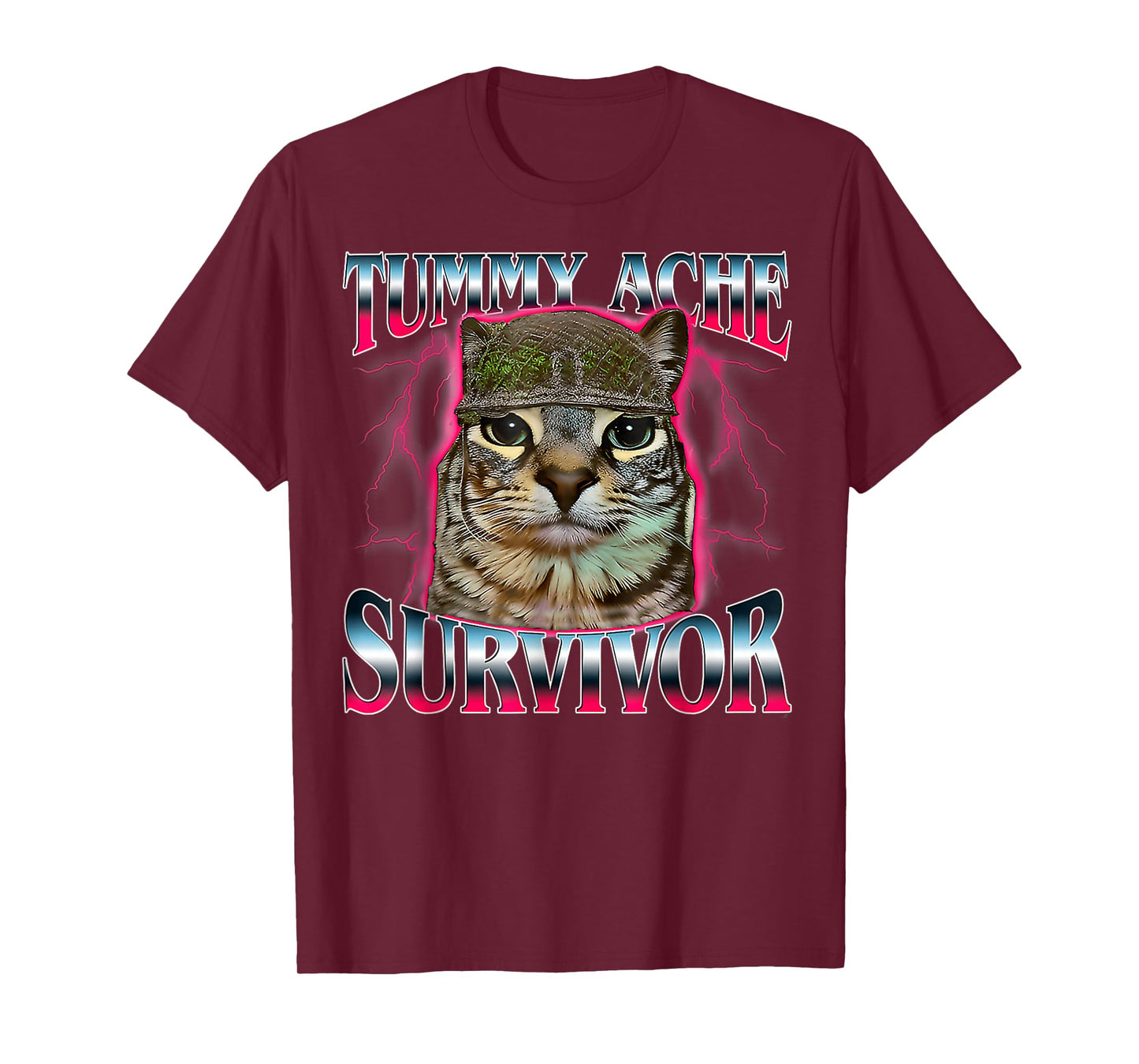 Tummy Ache Survivor Cat Meme Funny Saying Cats Animals Quote T-Shirt