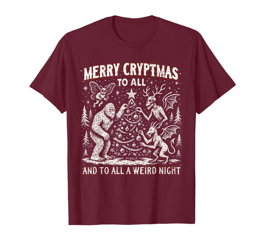 Merry Cryptmas Weird Night Cryptid Holiday Art T-Shirt
