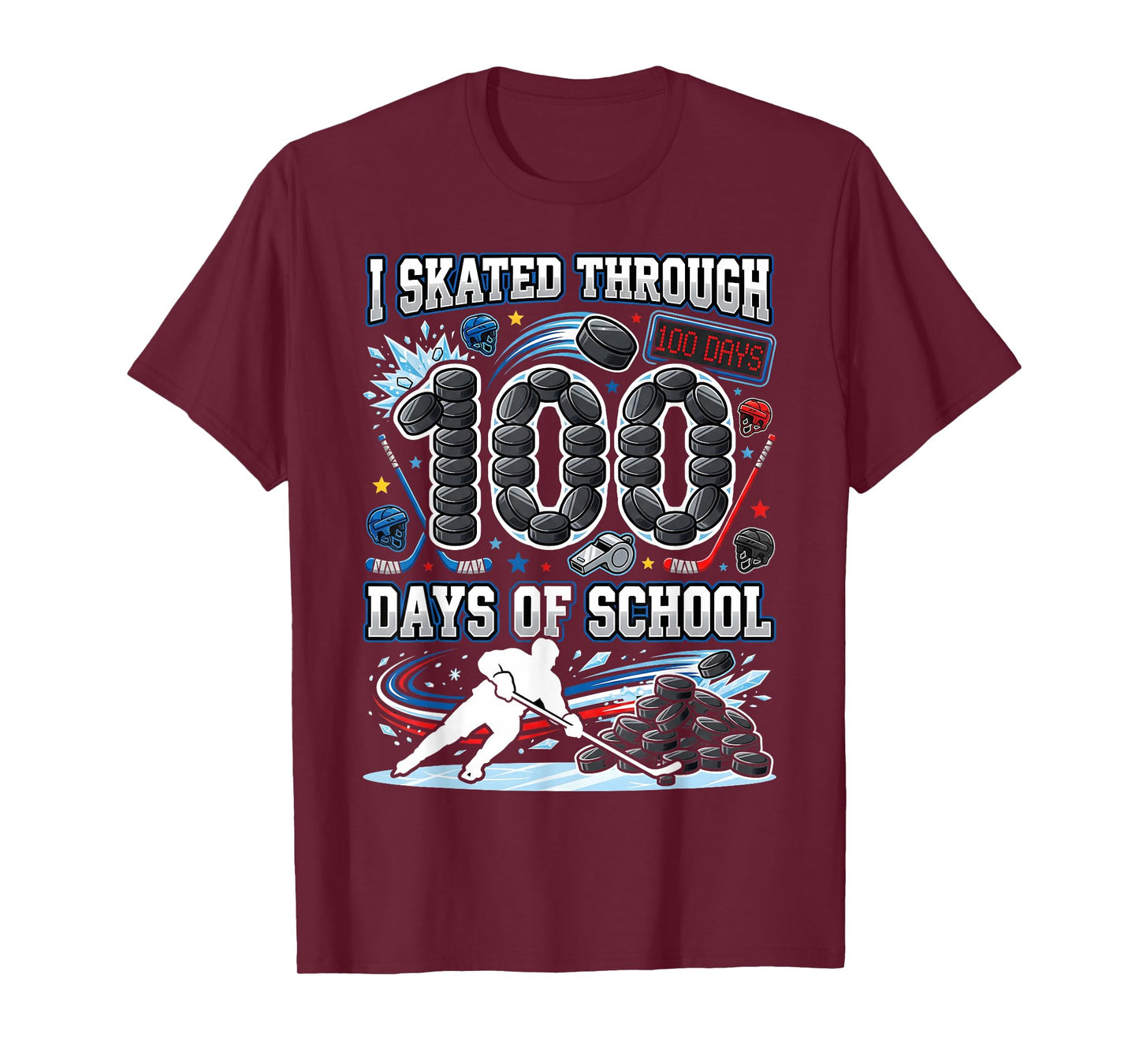 I Skated Through 100 Days of School Ice Hockey 100th Days T-Shirt