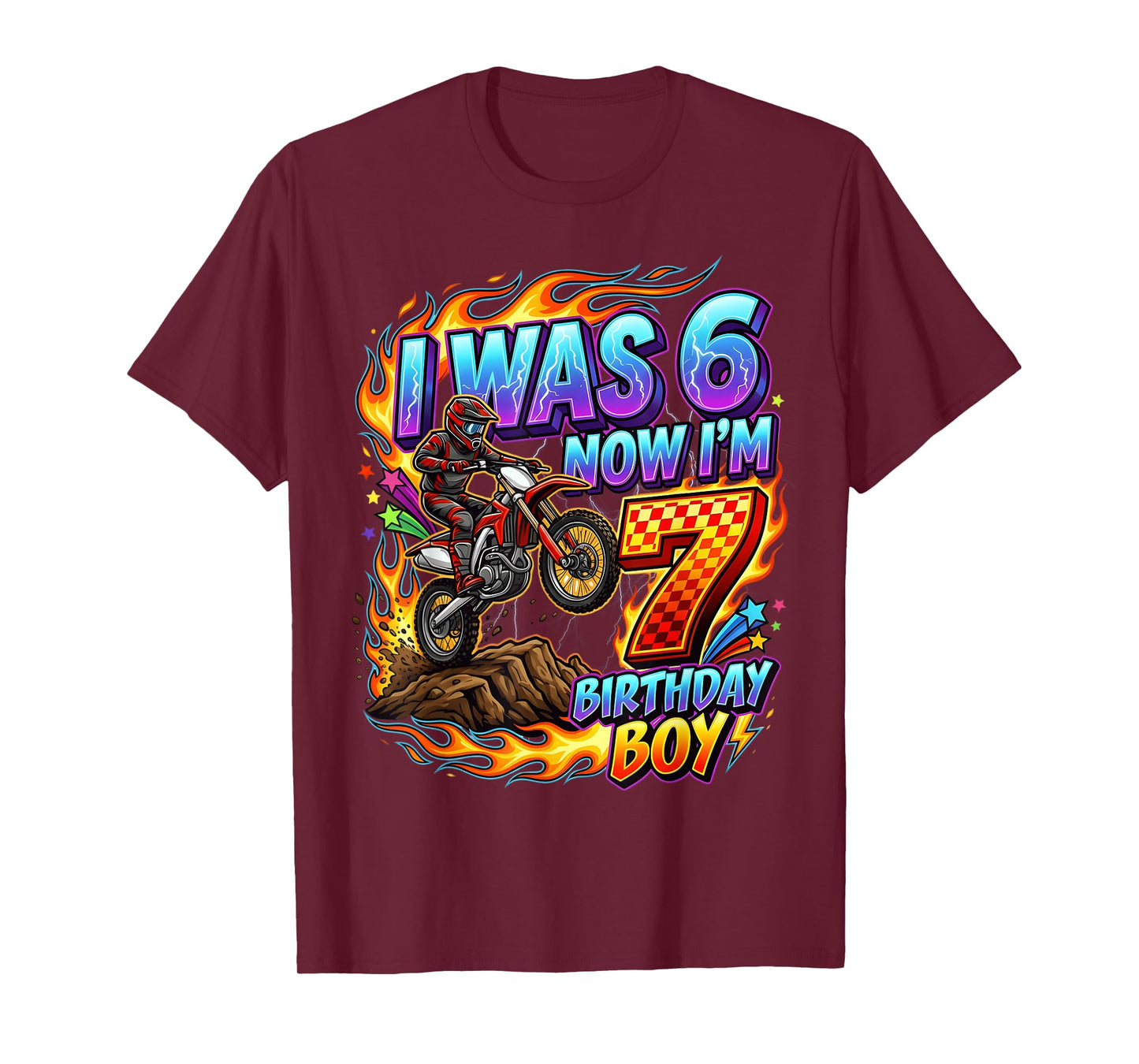 I was 6 Now I'm 7 Year Old Birthday boy Motocross 7th T-Shirt