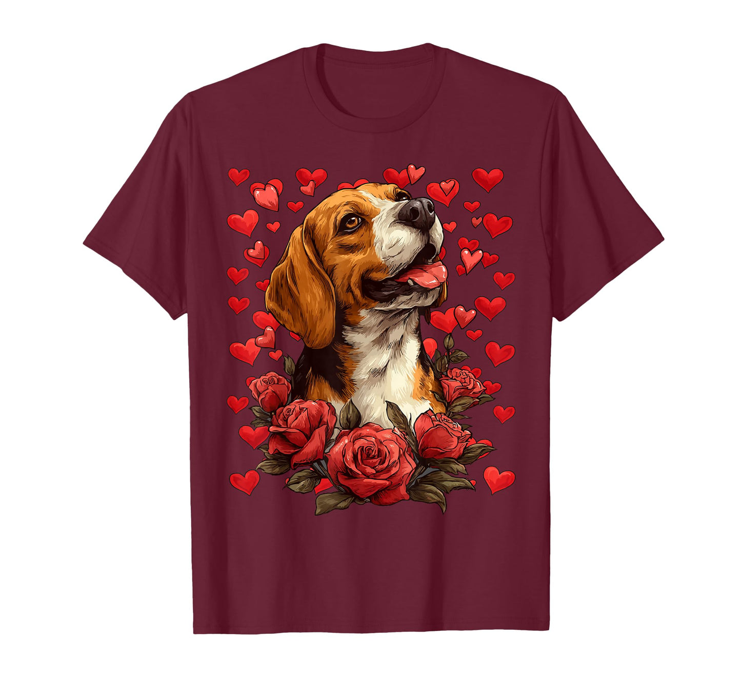 Cute Beagle with Red Roses Hearts Floral Valentine’s Day Dog T-Shirt