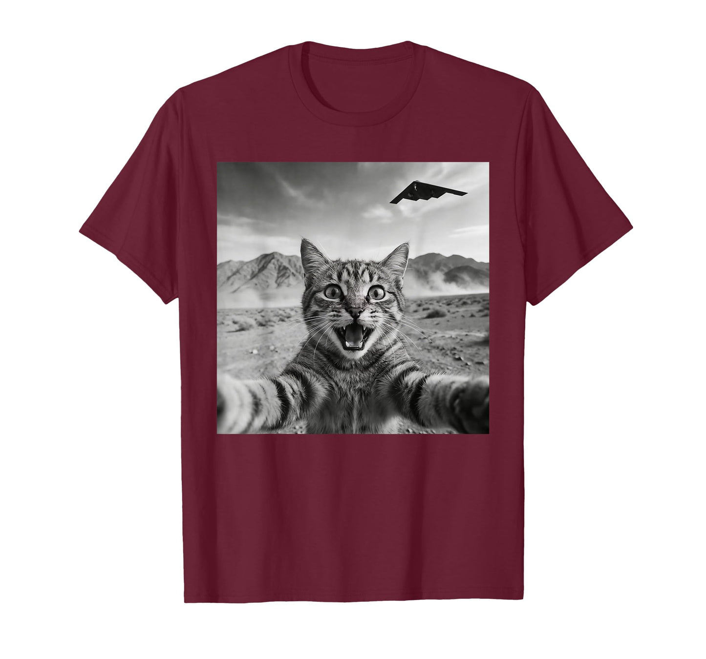 B-2 Bomber Stealth Flyover USA UFO Aircraft Funny Cat Selfie T-Shirt