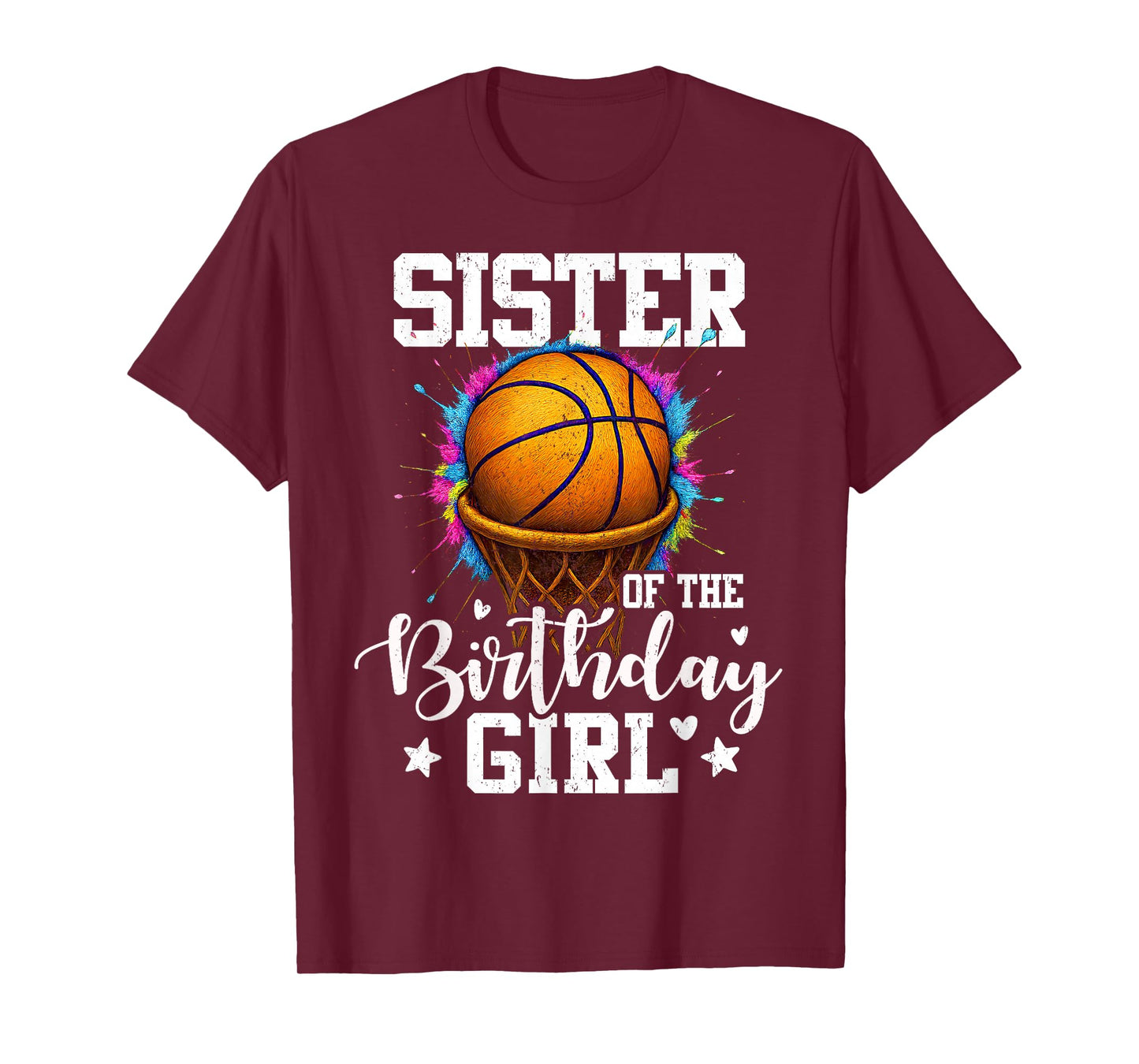 Sister of The Birthday Girl Basketball Player Colorful T-Shirt