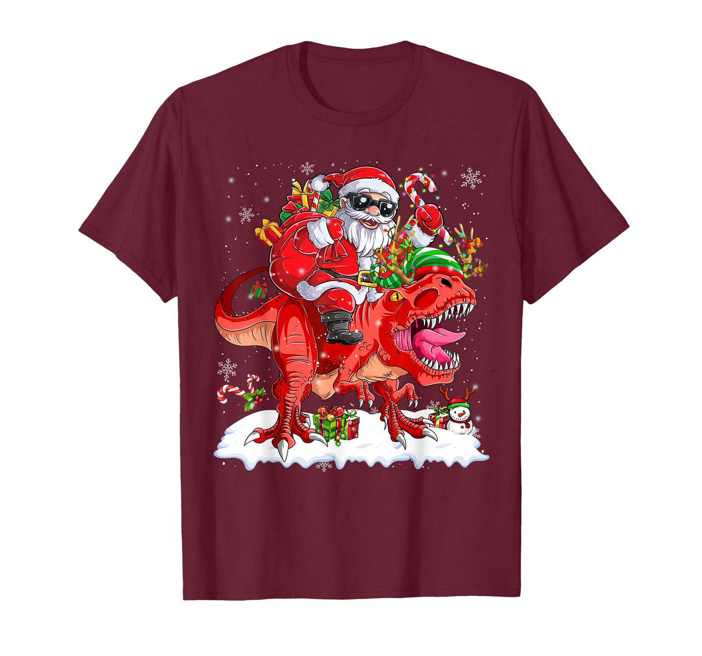 Santa Riding Dinosaur T rex Christmas Kids Boys Men Xmas T-Shirt