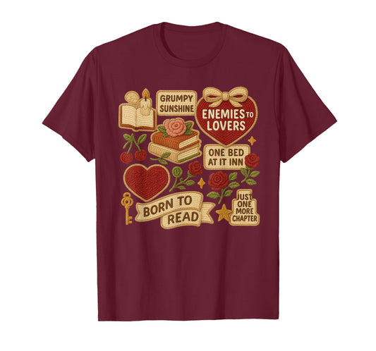 Enemies to Lovers Romance Trope Patches Bookish T-Shirt