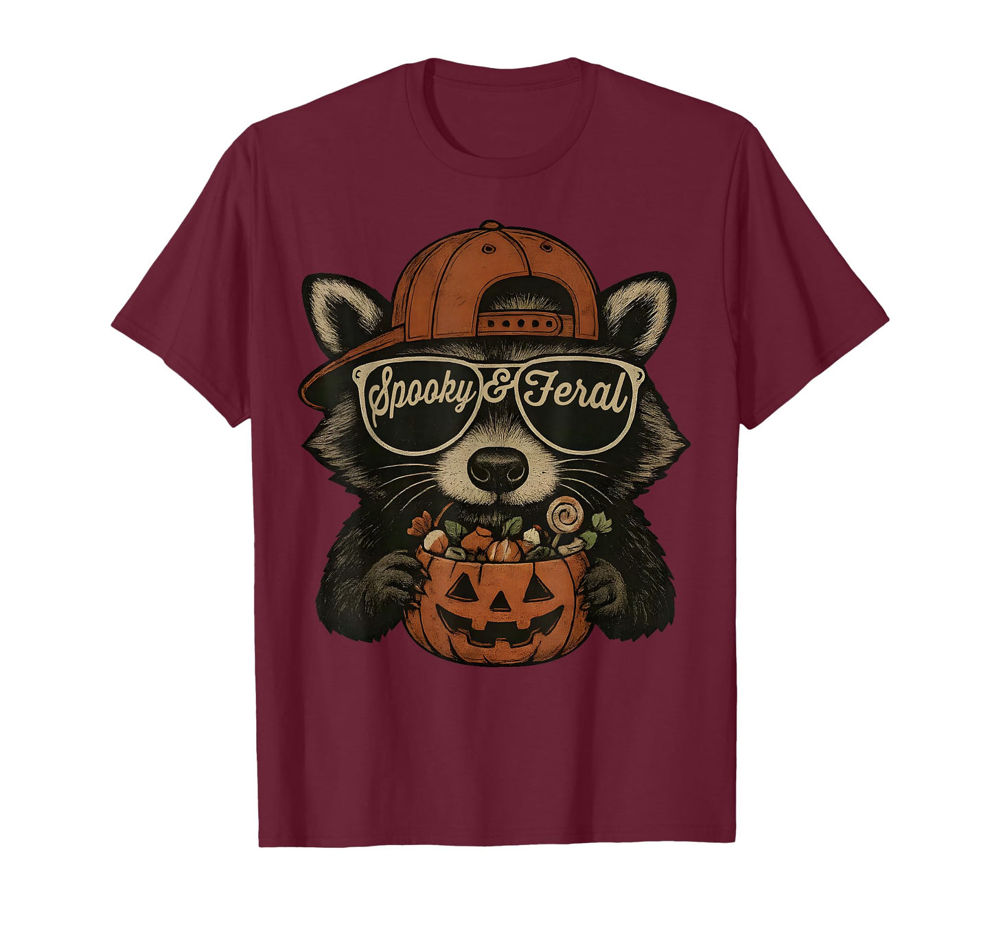 Spooky and Feral Halloween Cute Ghost Raccoon Trick Or Treat T-Shirt